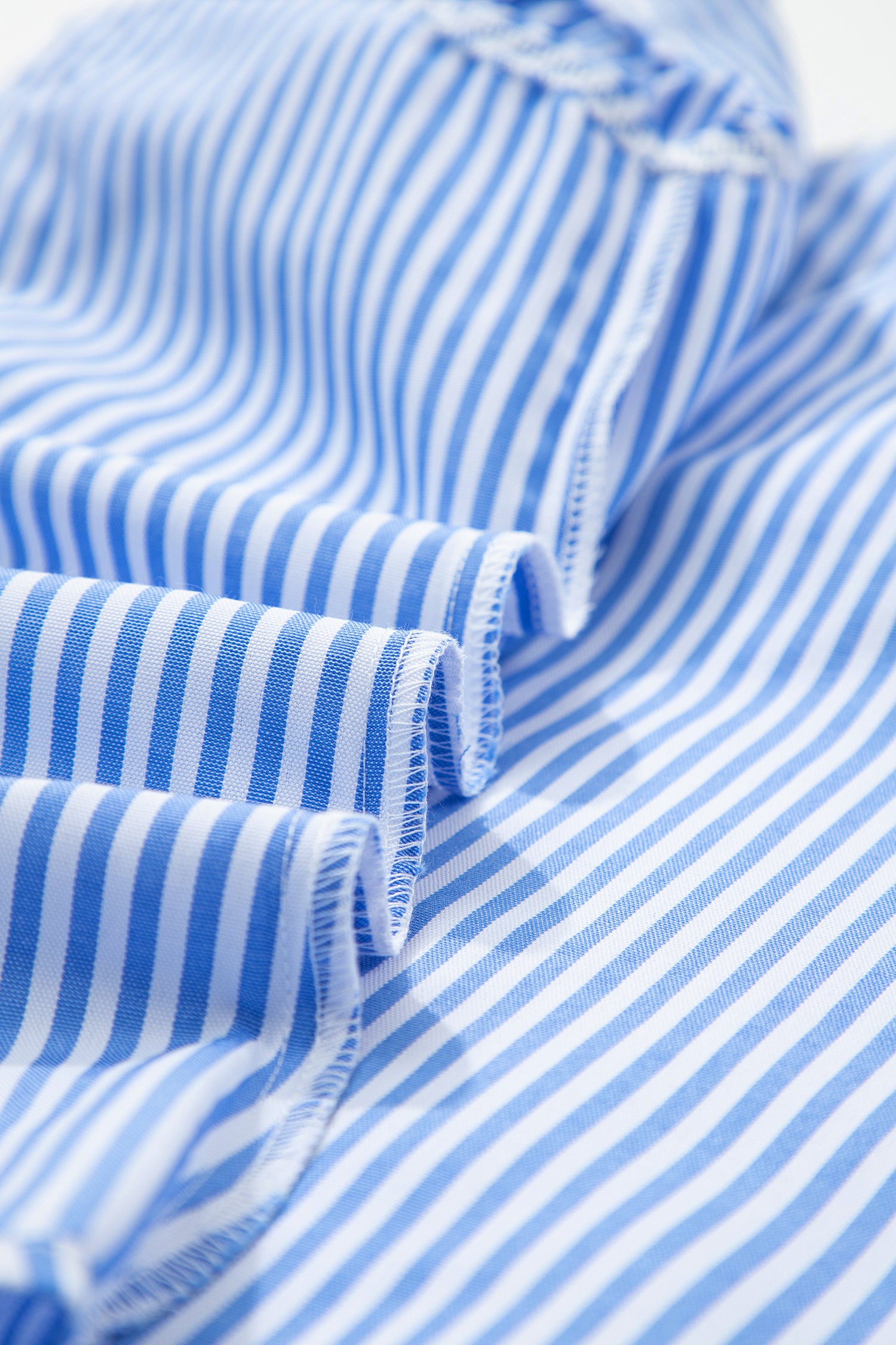 Sky Blue Stripe Square Neck Bow Decor Frilly Ruffled Short Sleeve Blouse-Tops/Blouses & Shirts-[Adult]-[Female]-2022 Online Blue Zone Planet