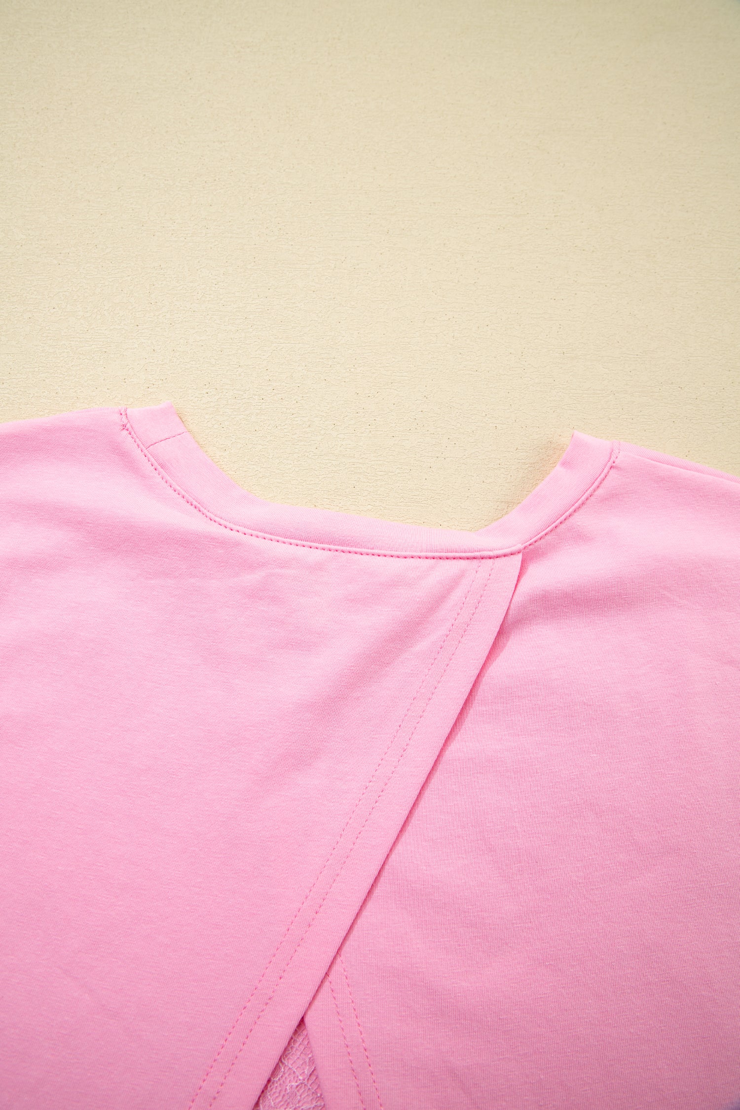 Pink Eyelash Floral Lace Patchwork Half Sleeve Oversize Tee-Tops/Tops & Tees-[Adult]-[Female]-2022 Online Blue Zone Planet