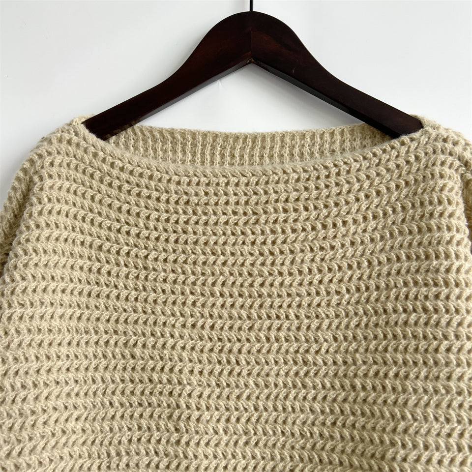 Openwork Boat Neck Long Sleeve Sweater-TOPS / DRESSES-[Adult]-[Female]-2022 Online Blue Zone Planet