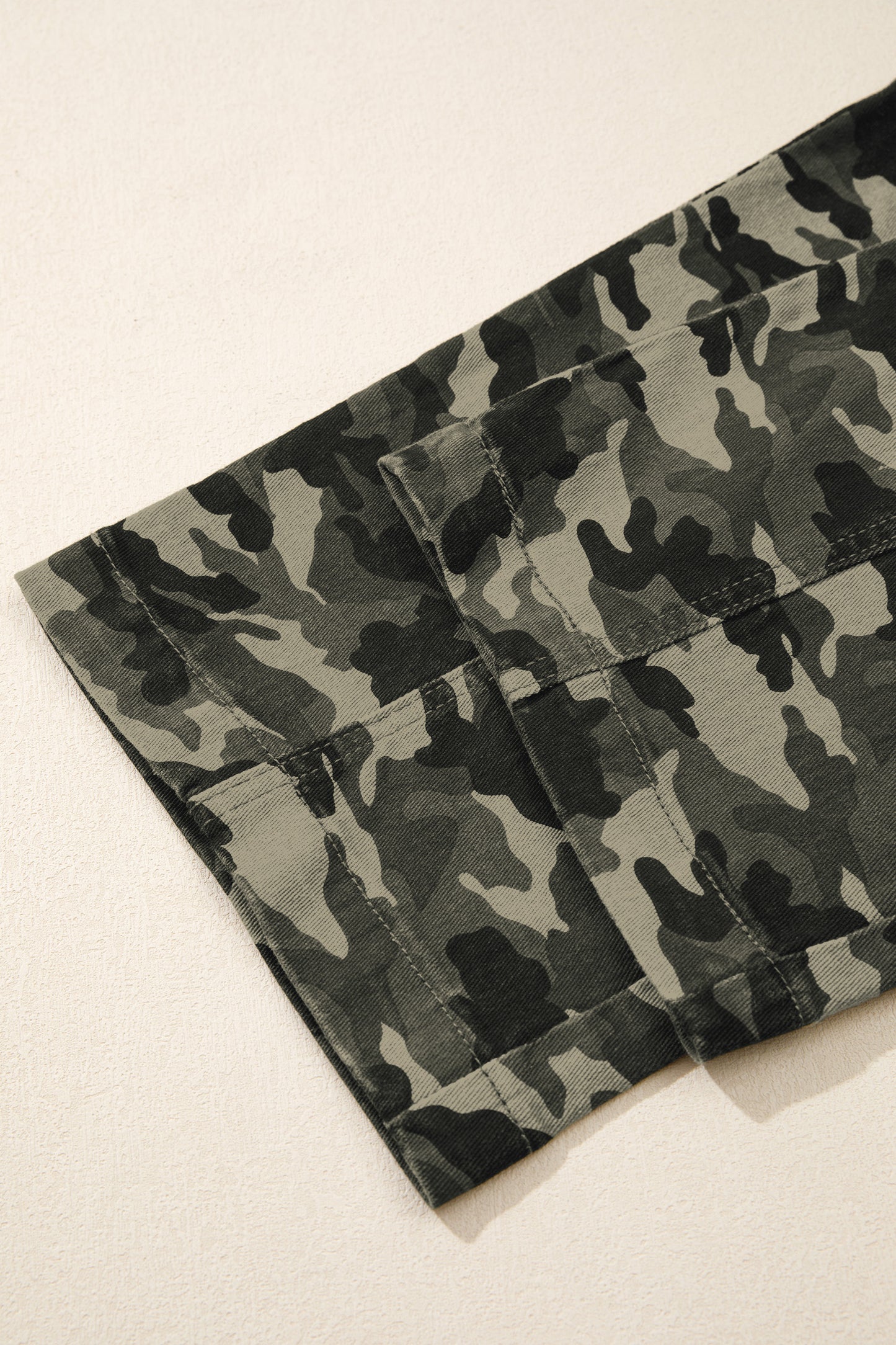 Green Camouflage Print Multi Pocketed Womens Denim Pants-Bottoms/Pants & Culotte-[Adult]-[Female]-2022 Online Blue Zone Planet