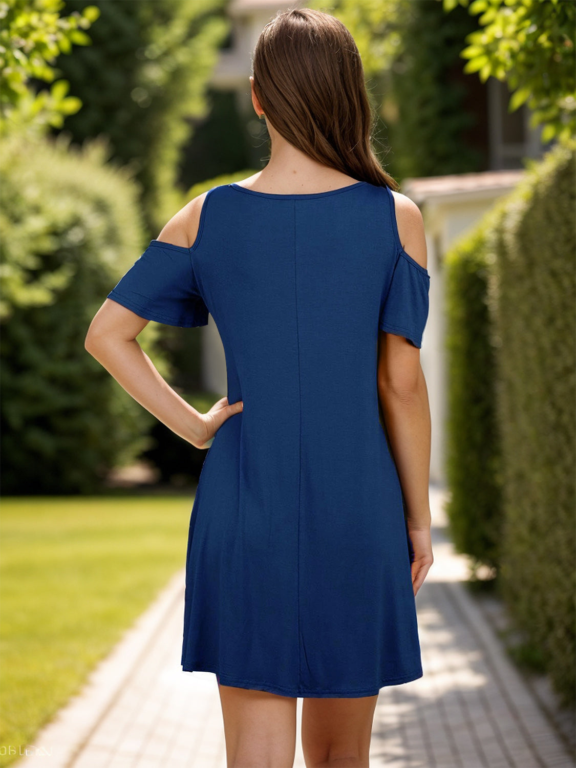 Round Neck Cold Shoulder Mini Dress-TOPS / DRESSES-[Adult]-[Female]-2022 Online Blue Zone Planet