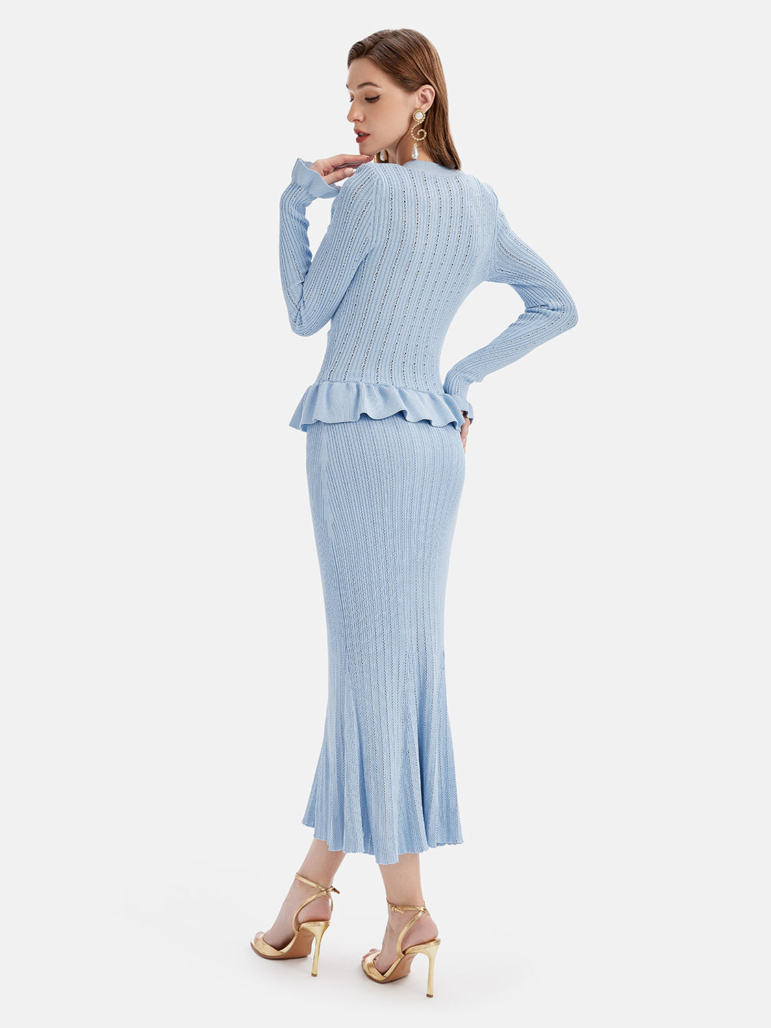 Blue Zone Planet | Ruffled V-Neck Top and Midi Skirt Sweater Set-TOPS / DRESSES-[Adult]-[Female]-2022 Online Blue Zone Planet