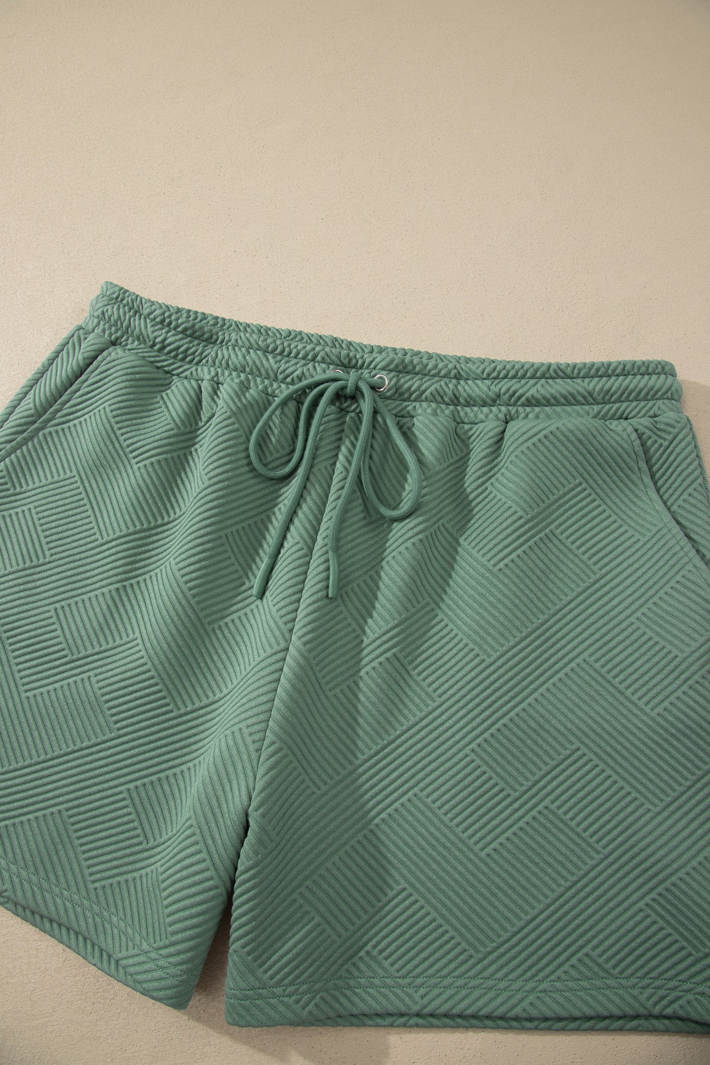 Mineral Blue Plus Size Textured Short Sleeve Top Drawstring Shorts Set-Plus Size/Plus Size Loungewear-[Adult]-[Female]-2022 Online Blue Zone Planet