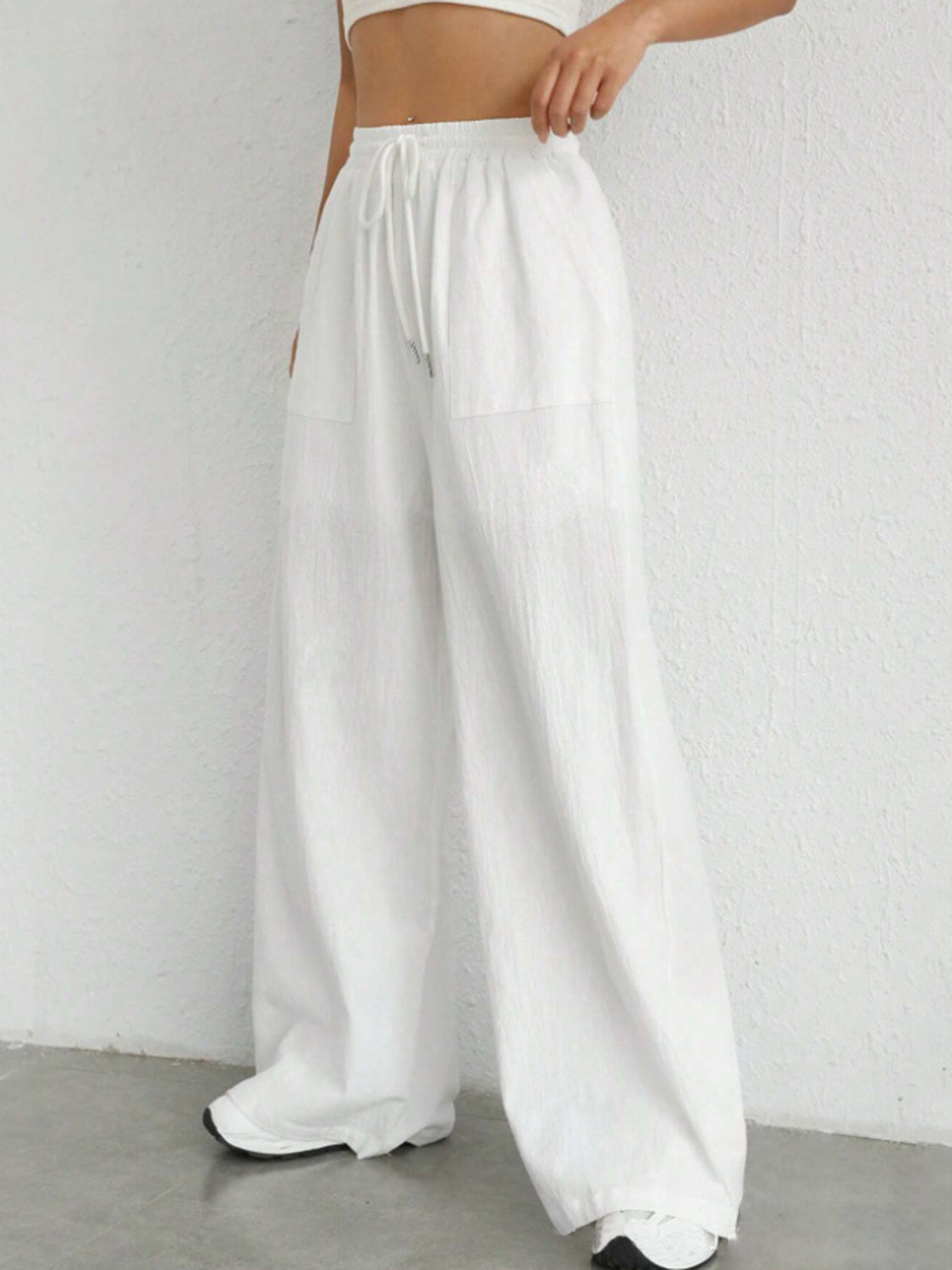 Drawstring Wide Leg Pants-BOTTOMS SIZES SMALL MEDIUM LARGE-[Adult]-[Female]-2022 Online Blue Zone Planet