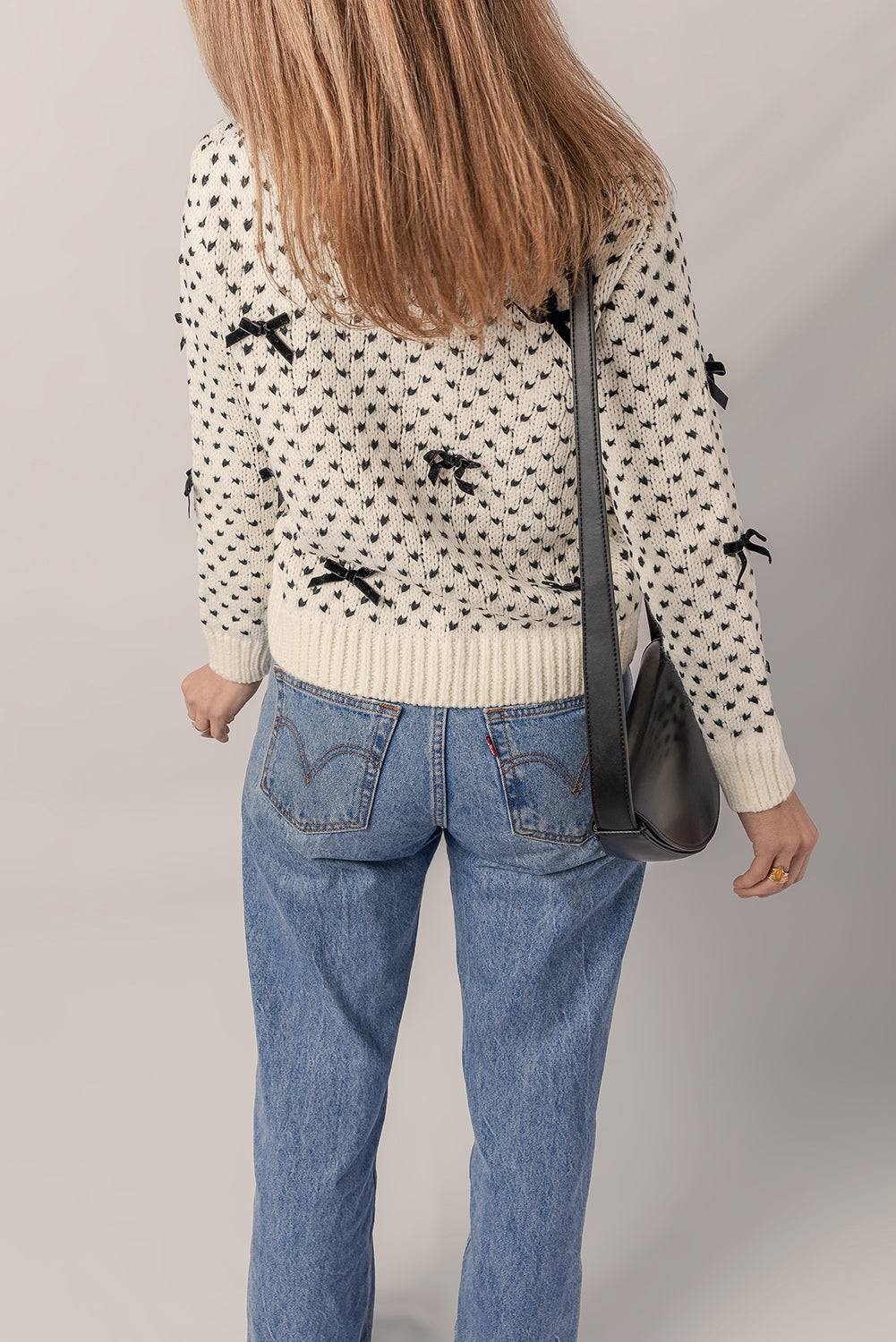 Beige Bow Decor Color Contrast Ribbed Edge Crew Neck Sweater-Sweaters & Cardigans/Sweaters-[Adult]-[Female]-2022 Online Blue Zone Planet