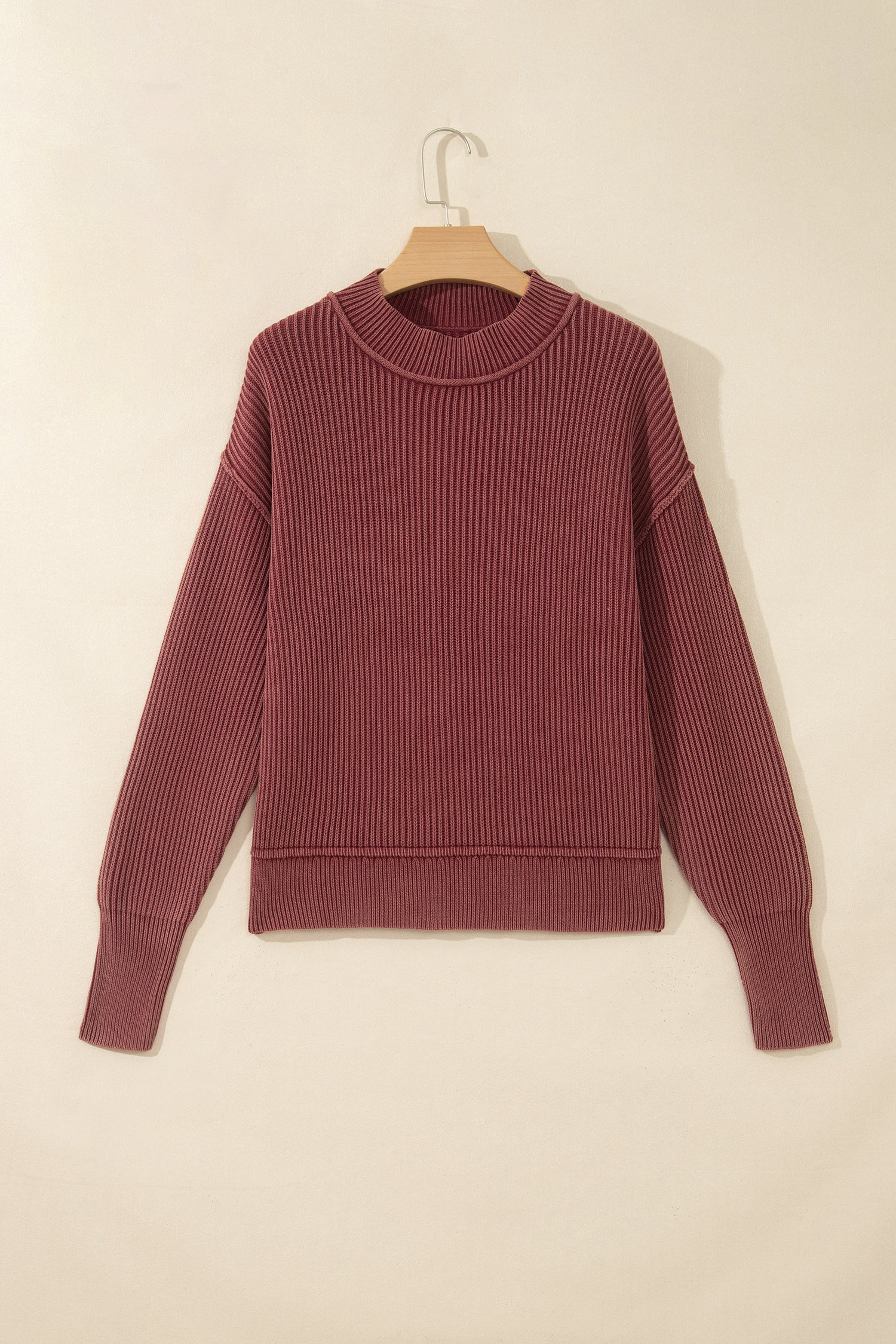 Red Dahlia Drop Shoulder High Neck Ribbed Sweater-Sweaters & Cardigans/Sweaters-[Adult]-[Female]-2022 Online Blue Zone Planet