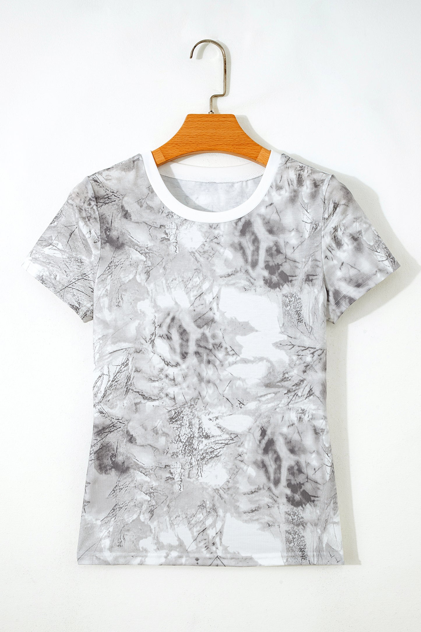 Gray Abstract Woodland Print Slim Fitted T Shirt-Tops/Tops & Tees-[Adult]-[Female]-2022 Online Blue Zone Planet
