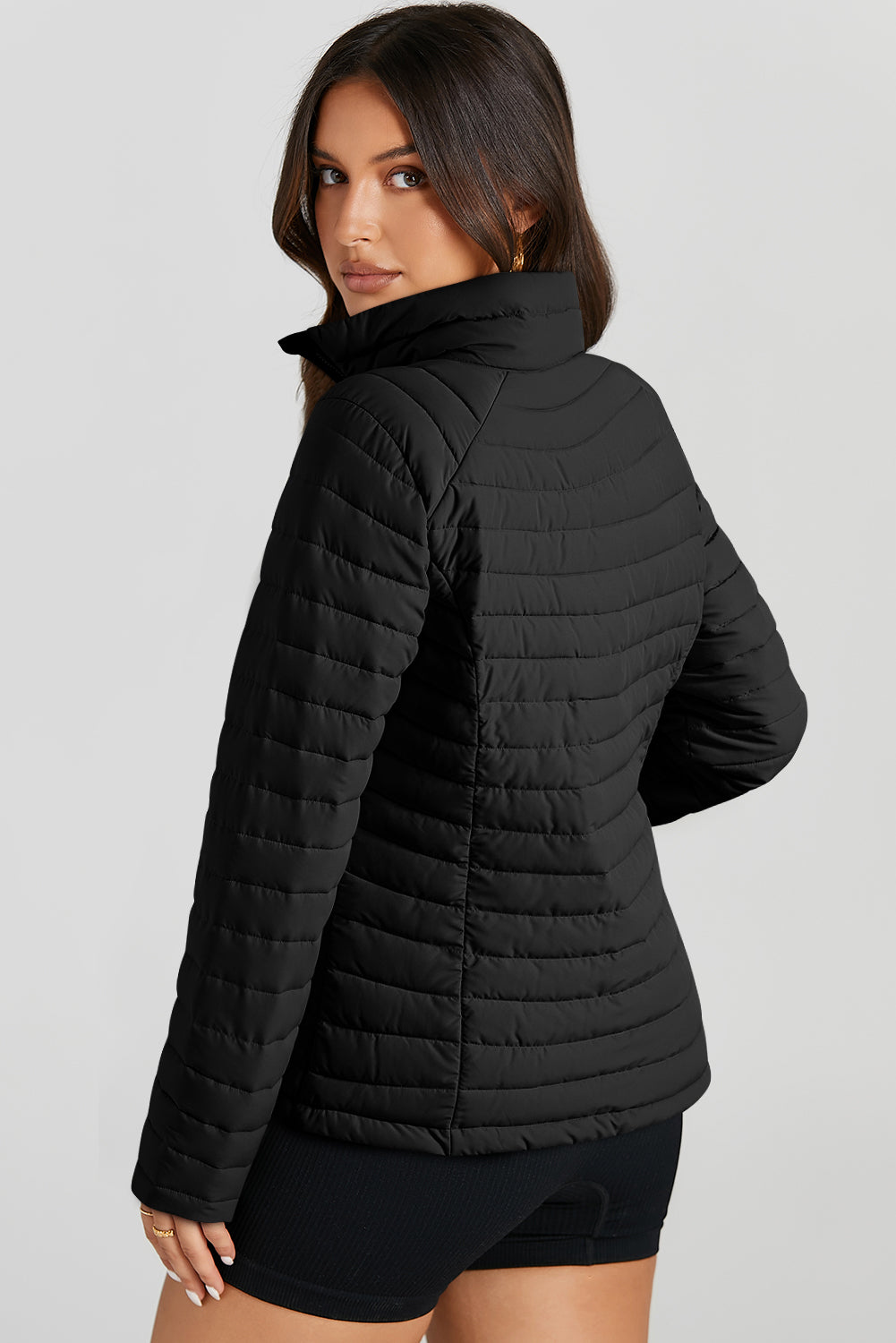 Burgundy Solid Color Quilted Zip-up Puffer Jacket-Outerwear/Coats-[Adult]-[Female]-2022 Online Blue Zone Planet