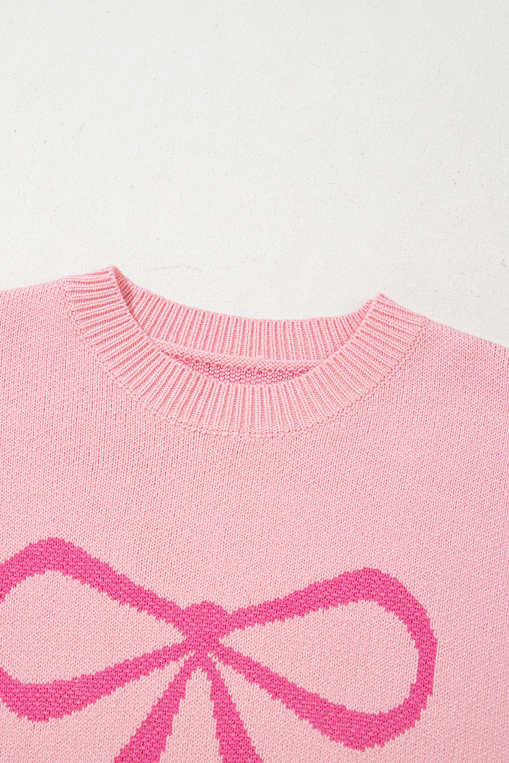 Pink Bow Graphic Drop Shoulder Round Neck Sweater-Sweaters & Cardigans/Sweaters-[Adult]-[Female]-2022 Online Blue Zone Planet