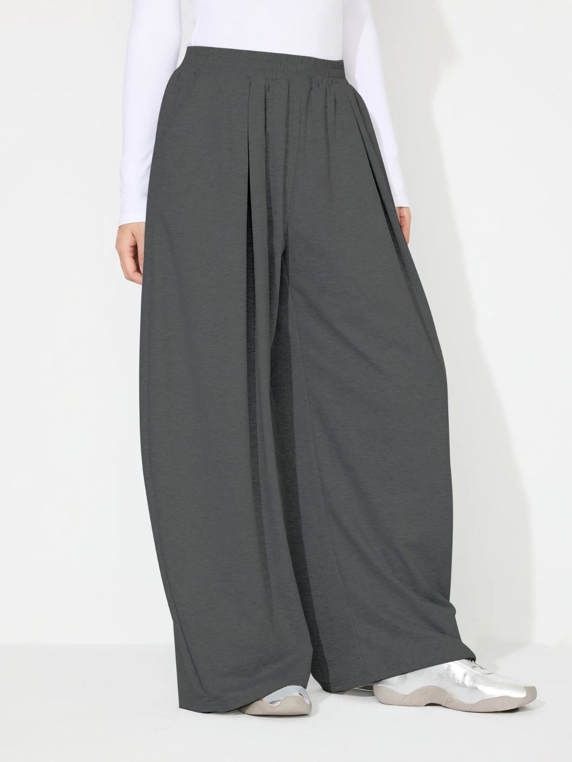 Blue Zone Planet | Elastic Waist Wide Leg Pants with Pockets-BOTTOMS SIZES SMALL MEDIUM LARGE-[Adult]-[Female]-2022 Online Blue Zone Planet