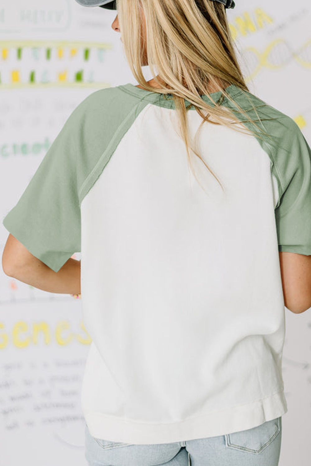 Clearly Aqua Colorblock Raglan Short Sleeve Half Buttons High Low T Shirt-Tops/Tops & Tees-[Adult]-[Female]-2022 Online Blue Zone Planet