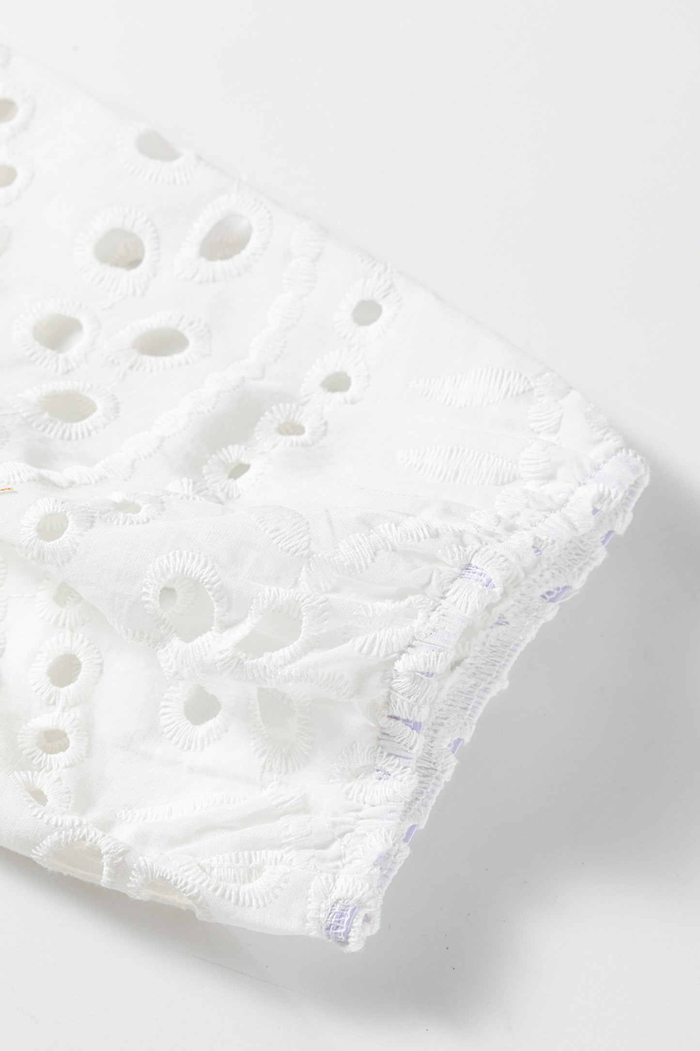 White Eyelet Embroidered Puff Sleeve Crop Shirt-Tops/Blouses & Shirts-[Adult]-[Female]-2022 Online Blue Zone Planet