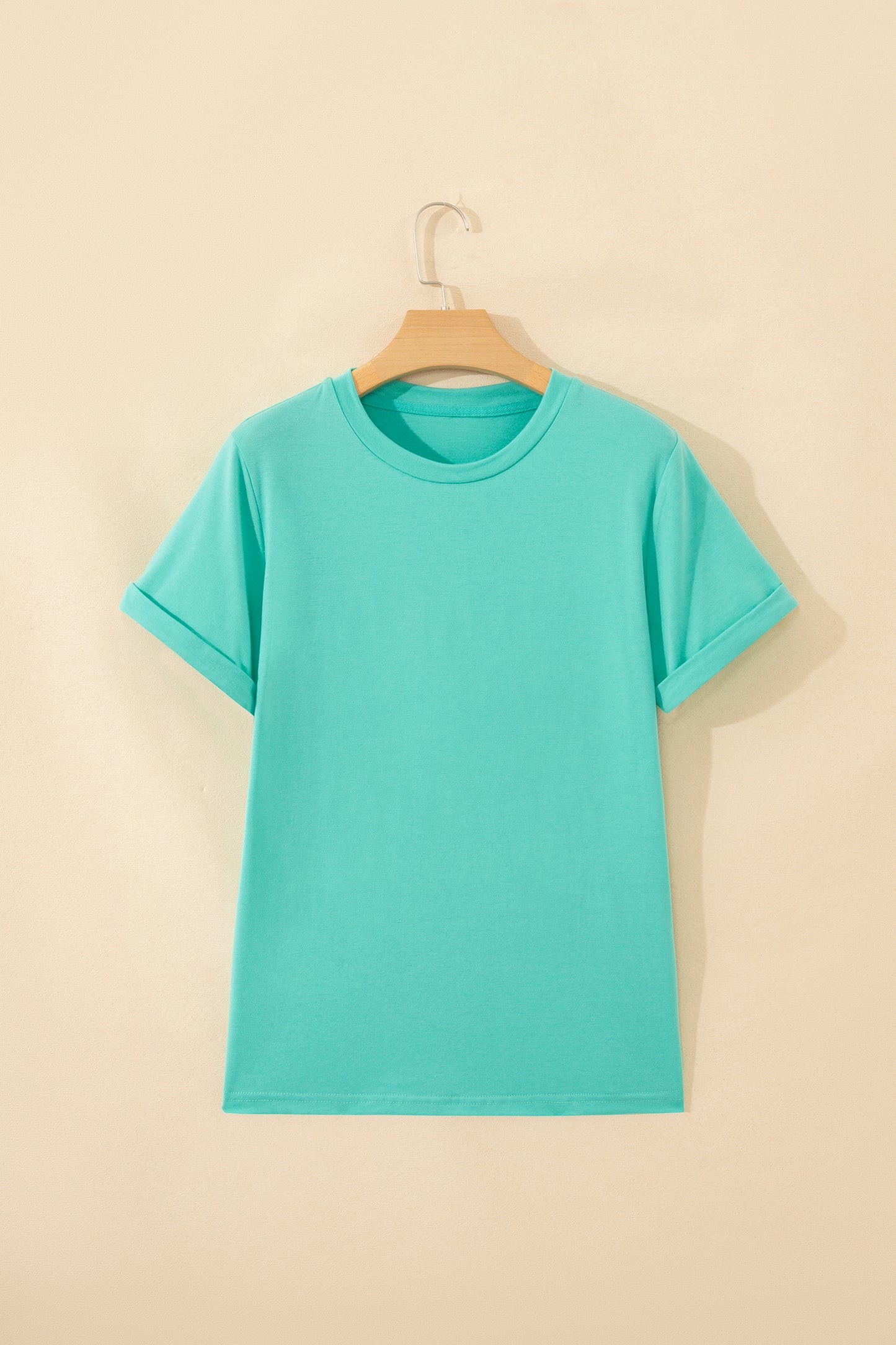 Mint Green Casual Plain Crew Neck Tee-Tops/Tops & Tees-[Adult]-[Female]-2022 Online Blue Zone Planet