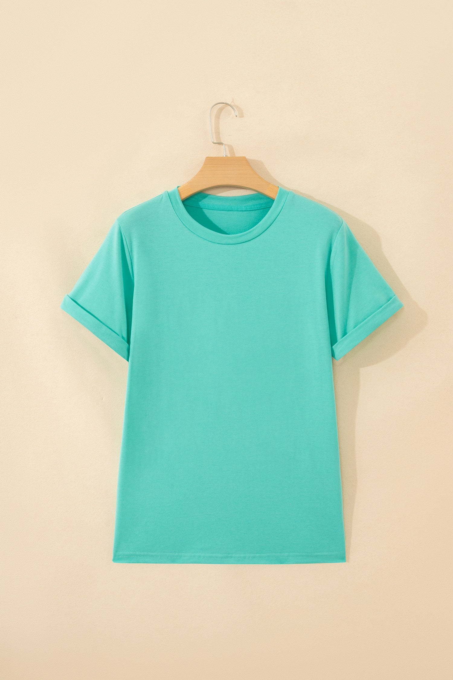 Mint Green Casual Plain Crew Neck Tee-Tops/Tops & Tees-[Adult]-[Female]-2022 Online Blue Zone Planet