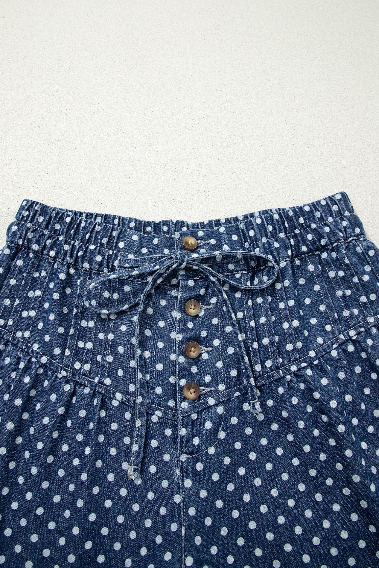 Sky Blue Polka Dot Print Button Pleated Detail Wide Leg Jeans-Bottoms/Jeans-[Adult]-[Female]-2022 Online Blue Zone Planet