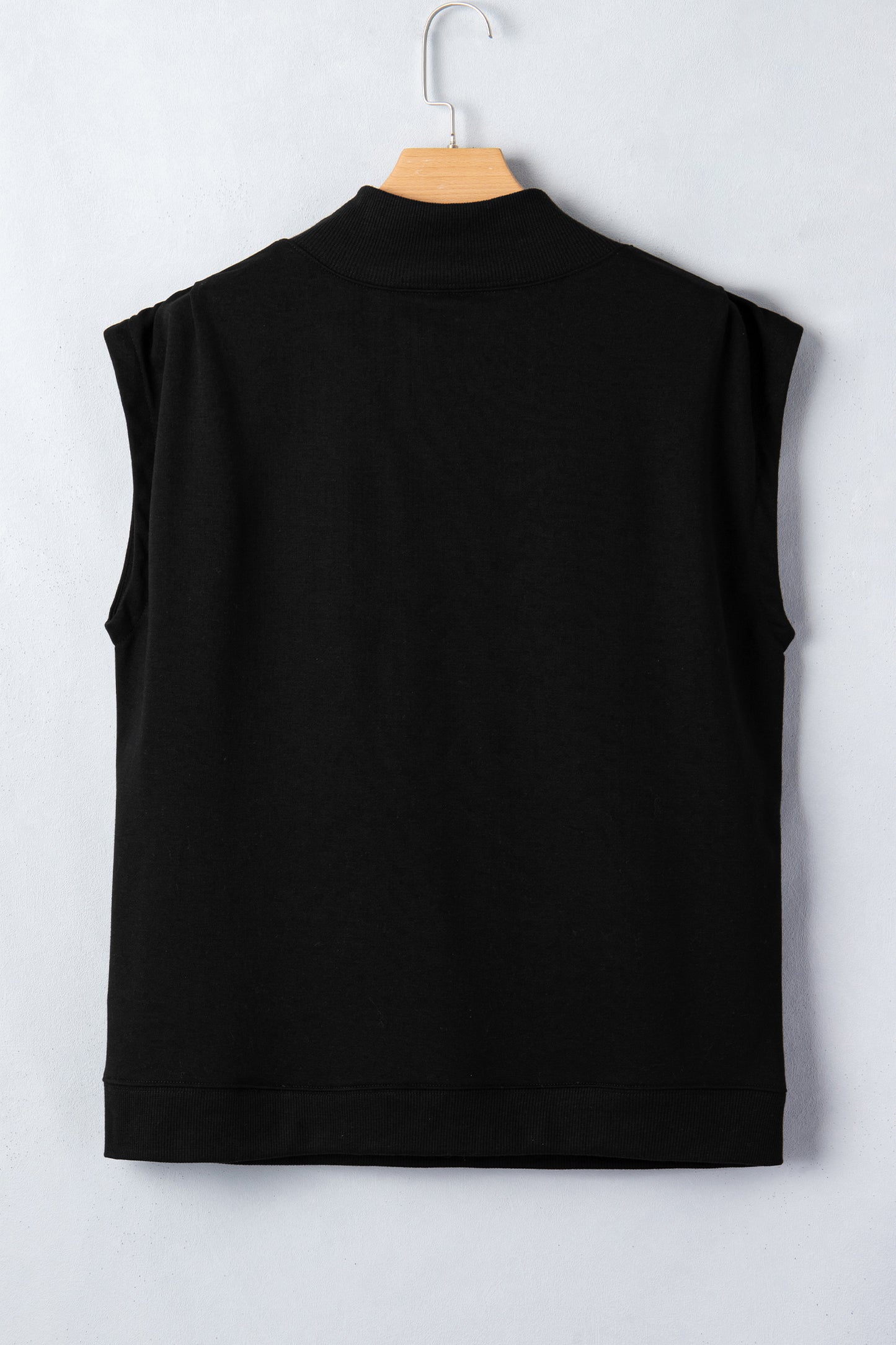 Black Solid Color High Neck Cap Sleeve Loose Top-Tops/Tops & Tees-[Adult]-[Female]-2022 Online Blue Zone Planet