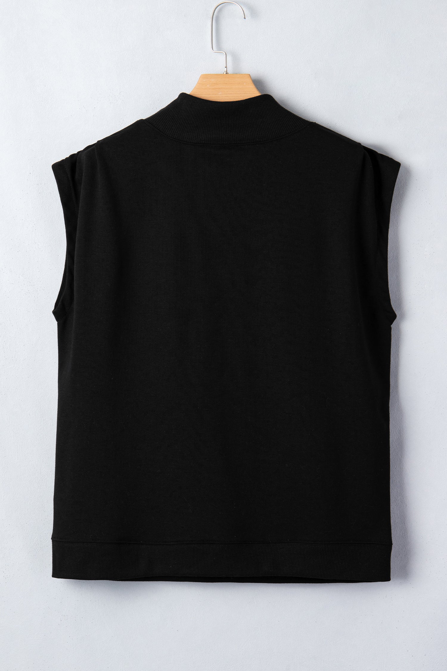Black Solid Color High Neck Cap Sleeve Loose Top-Tops/Tops & Tees-[Adult]-[Female]-2022 Online Blue Zone Planet