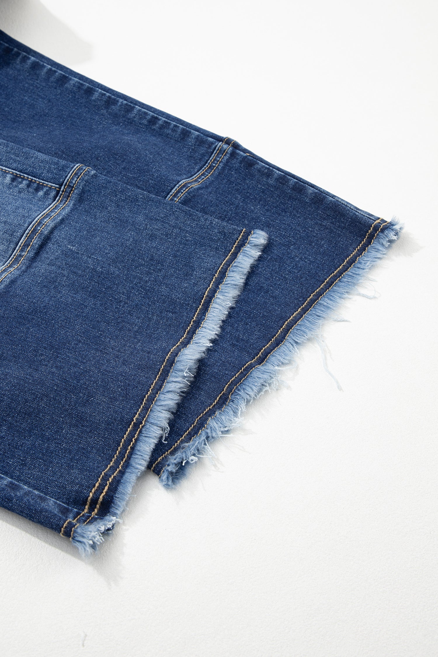 Prussian Blue Drawstring Seam Detail Raw Hem Wide Leg Denim Pants-Bottoms/Jeans-[Adult]-[Female]-2022 Online Blue Zone Planet