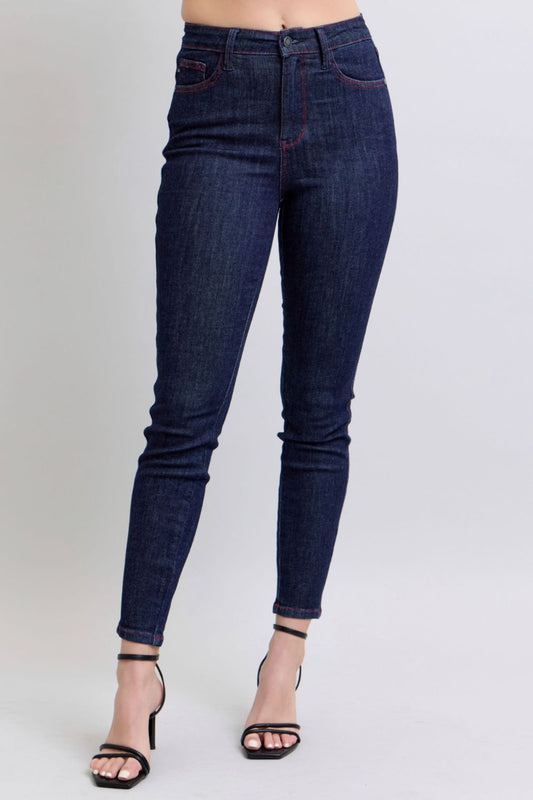 Blue Zone Planet | Judy Blue Full Size Heart Shaped Back Pockets Skinny Jeans-BOTTOMS SIZES SMALL MEDIUM LARGE-[Adult]-[Female]-Dark-0(24)-2022 Online Blue Zone Planet