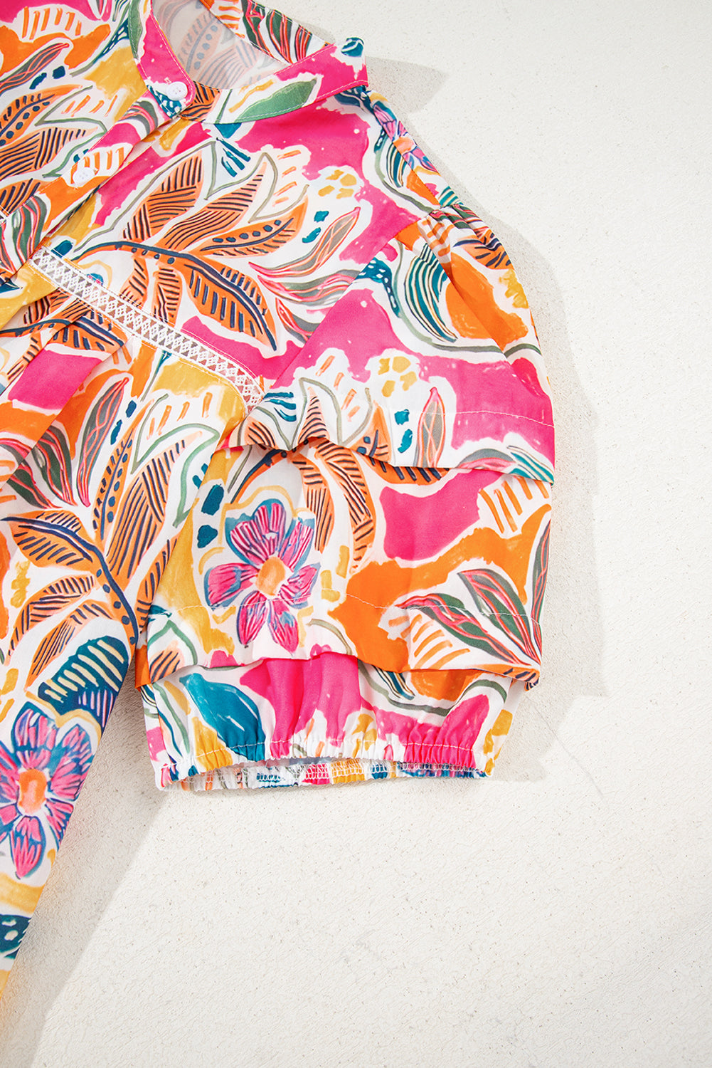Rose Tropical Vacation Vibe Printed Button Up Short Sleeve Shirt-Tops/Blouses & Shirts-[Adult]-[Female]-2022 Online Blue Zone Planet
