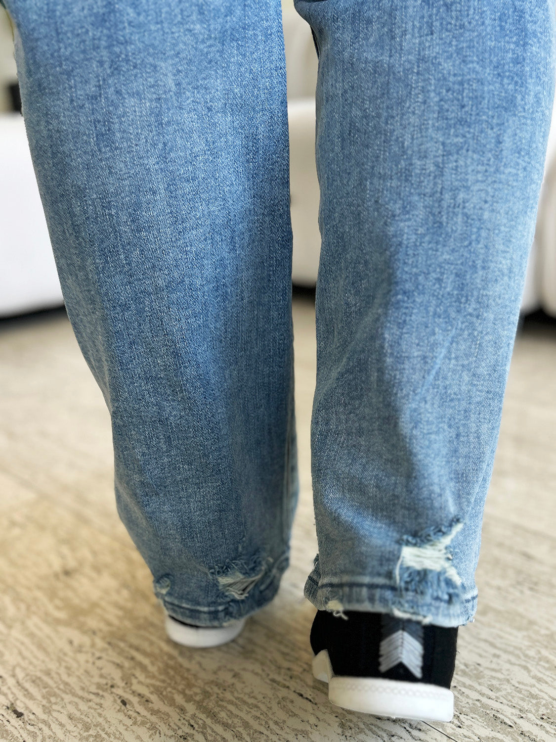 Judy Blue Full Size Mid Rise Distressed Straight Jeans-BOTTOMS SIZES SMALL MEDIUM LARGE-[Adult]-[Female]-2022 Online Blue Zone Planet