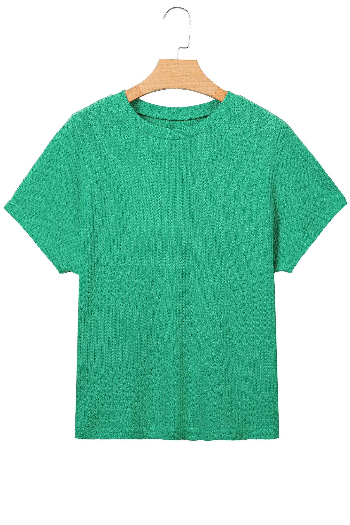 Sea Green Waffle Textured Knit Dolman Short Sleeve Loose Top-Tops/Tops & Tees-[Adult]-[Female]-2022 Online Blue Zone Planet