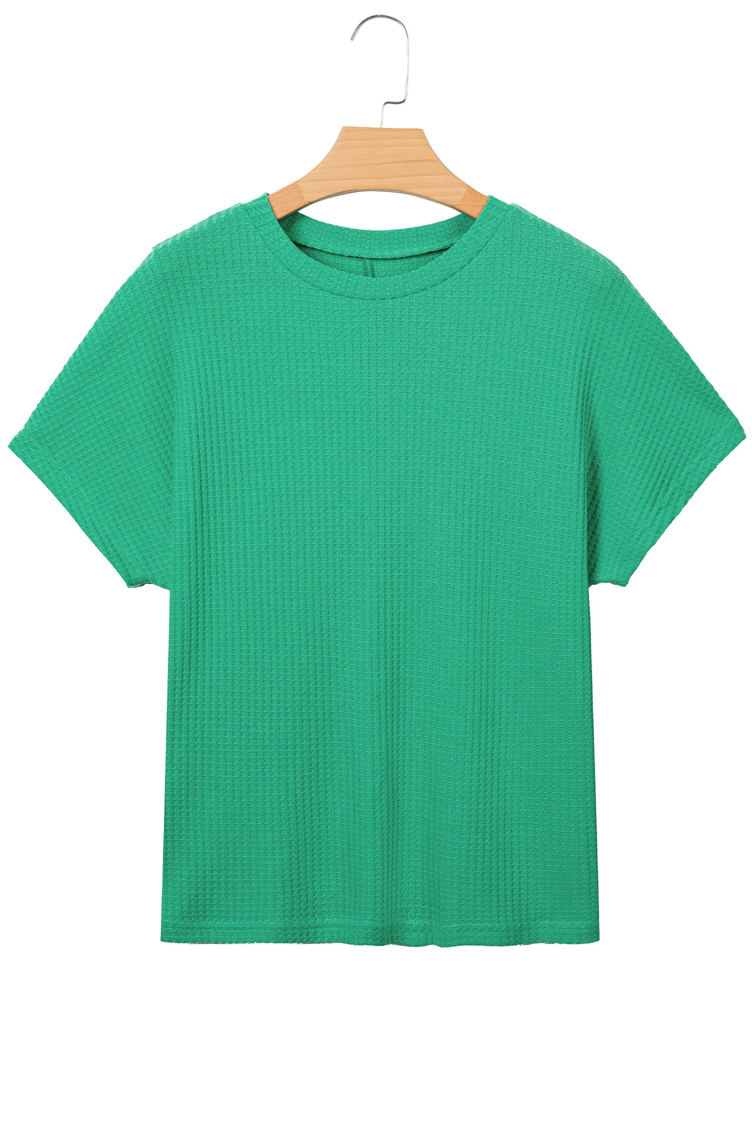 Sea Green Waffle Textured Knit Dolman Short Sleeve Loose Top-Tops/Tops & Tees-[Adult]-[Female]-2022 Online Blue Zone Planet