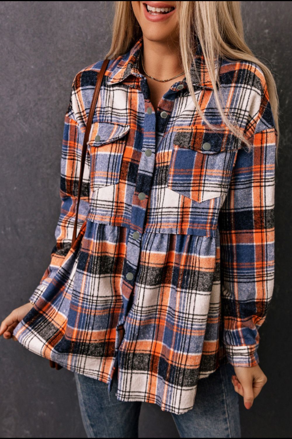 Plaid Collared Neck Long Sleeve Shirt-TOPS / DRESSES-[Adult]-[Female]-Plaid-S-2022 Online Blue Zone Planet