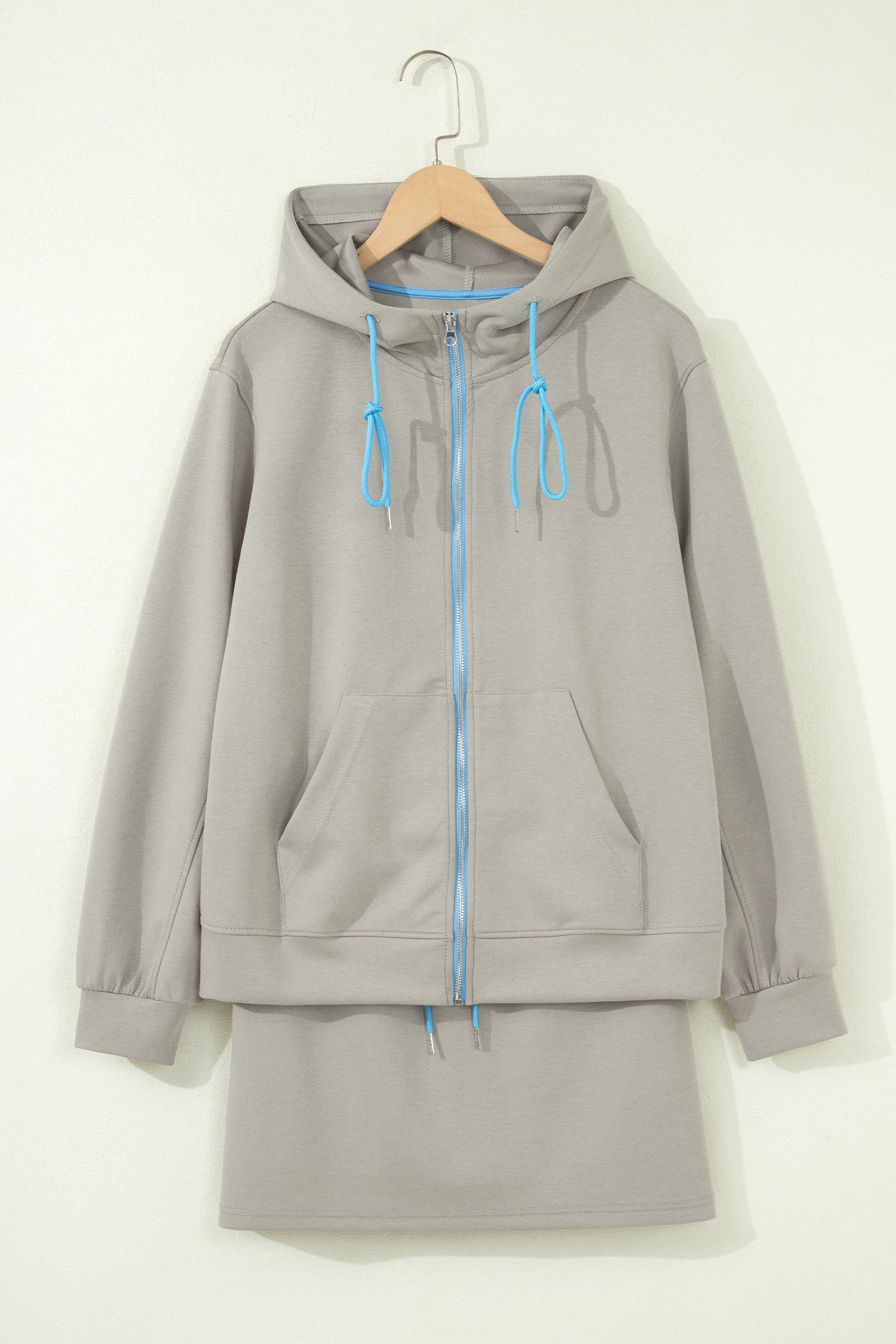 Smoke Green Contrast Trim Zip Up Sporty Jacket Drawstring Mini Skort 2pcs Set-Tops / Dresses-[Adult]-[Female]-2022 Online Blue Zone Planet