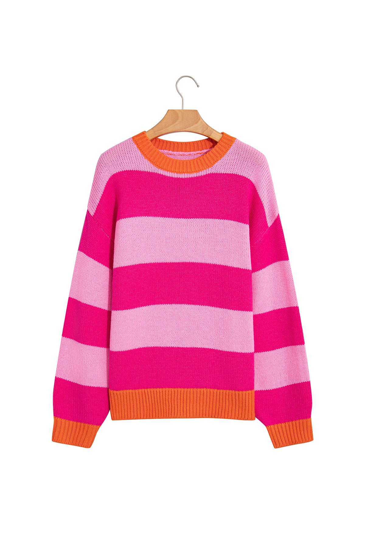 Rose Stripe Casual Colorblock Knit Drop Shoulder Relaxed Sweater-TOPS / DRESSES-[Adult]-[Female]-2022 Online Blue Zone Planet