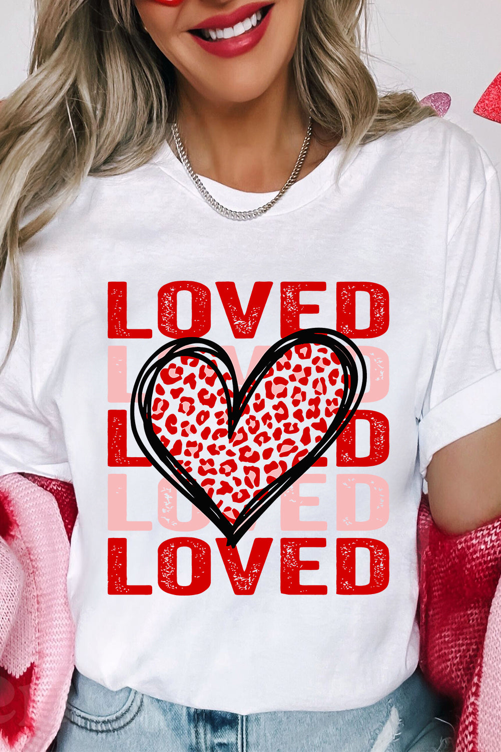 White Leopard Heart LOVE Printed Valentines Tee-Graphic Tees-[Adult]-[Female]-White-S-2022 Online Blue Zone Planet