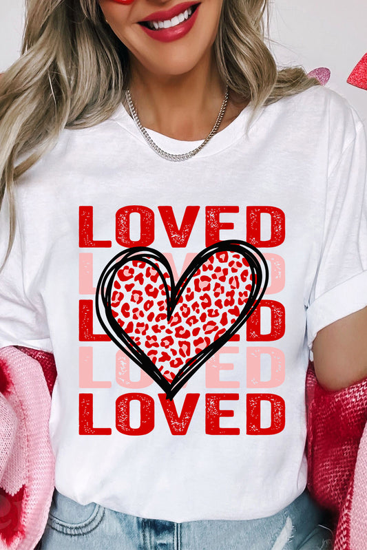 White Leopard Heart LOVE Printed Valentines Tee-Graphic Tees-[Adult]-[Female]-White-S-2022 Online Blue Zone Planet