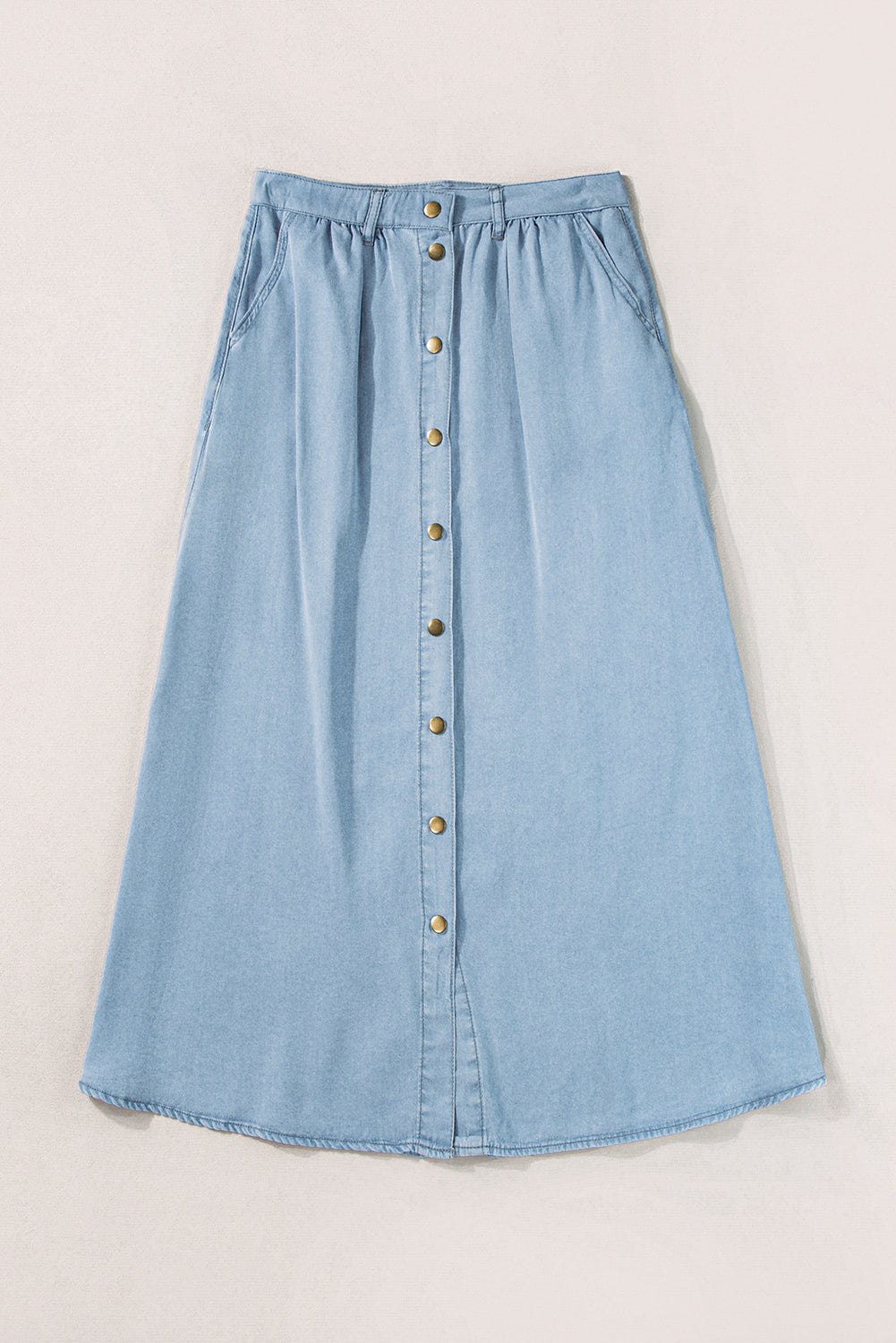 Mist Blue Fully Buttoned Long Denim Skirt-Bottoms/Skirts & Petticoat-[Adult]-[Female]-2022 Online Blue Zone Planet