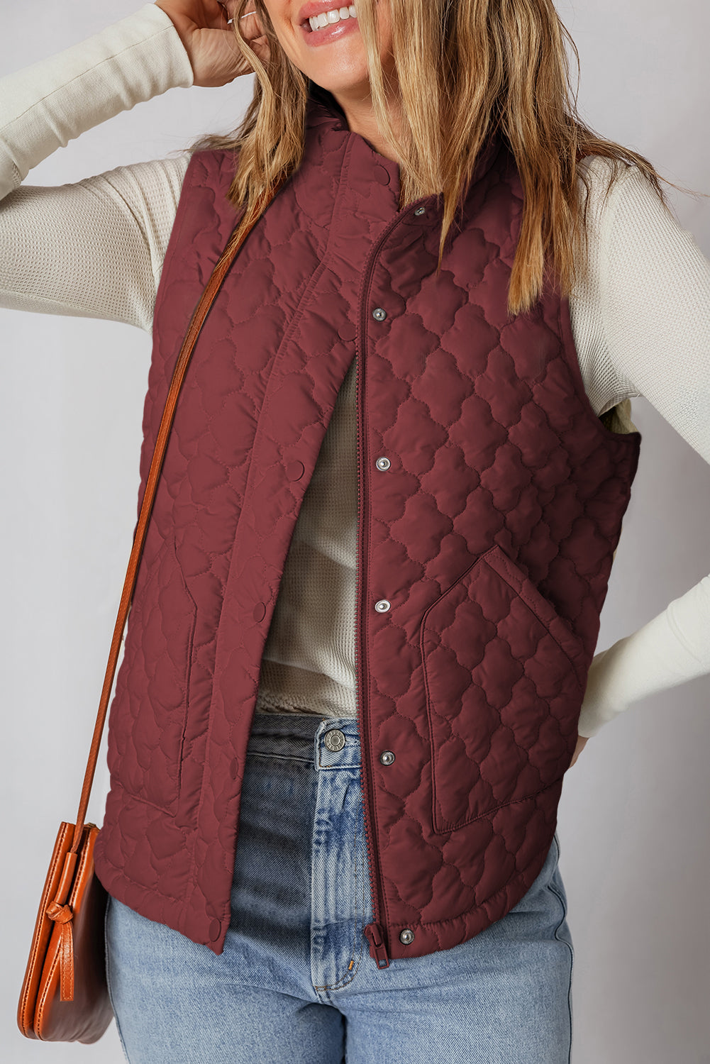 Wild Ginger Flower Shape Quilted Snap Button Zip Up Winter Vest-Outerwear/Vests-[Adult]-[Female]-Wild Ginger-S-2022 Online Blue Zone Planet
