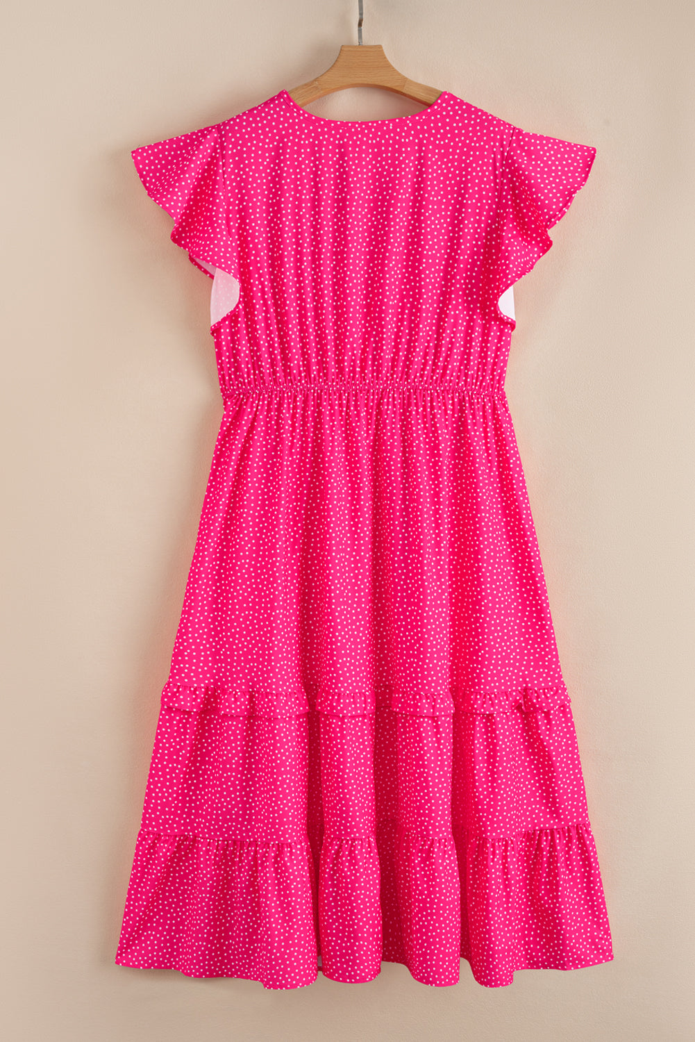 Rose Polka Dot Print Ruffled Smocked High Waist Plus Midi Dress-TOPS / DRESSES-[Adult]-[Female]-2022 Online Blue Zone Planet