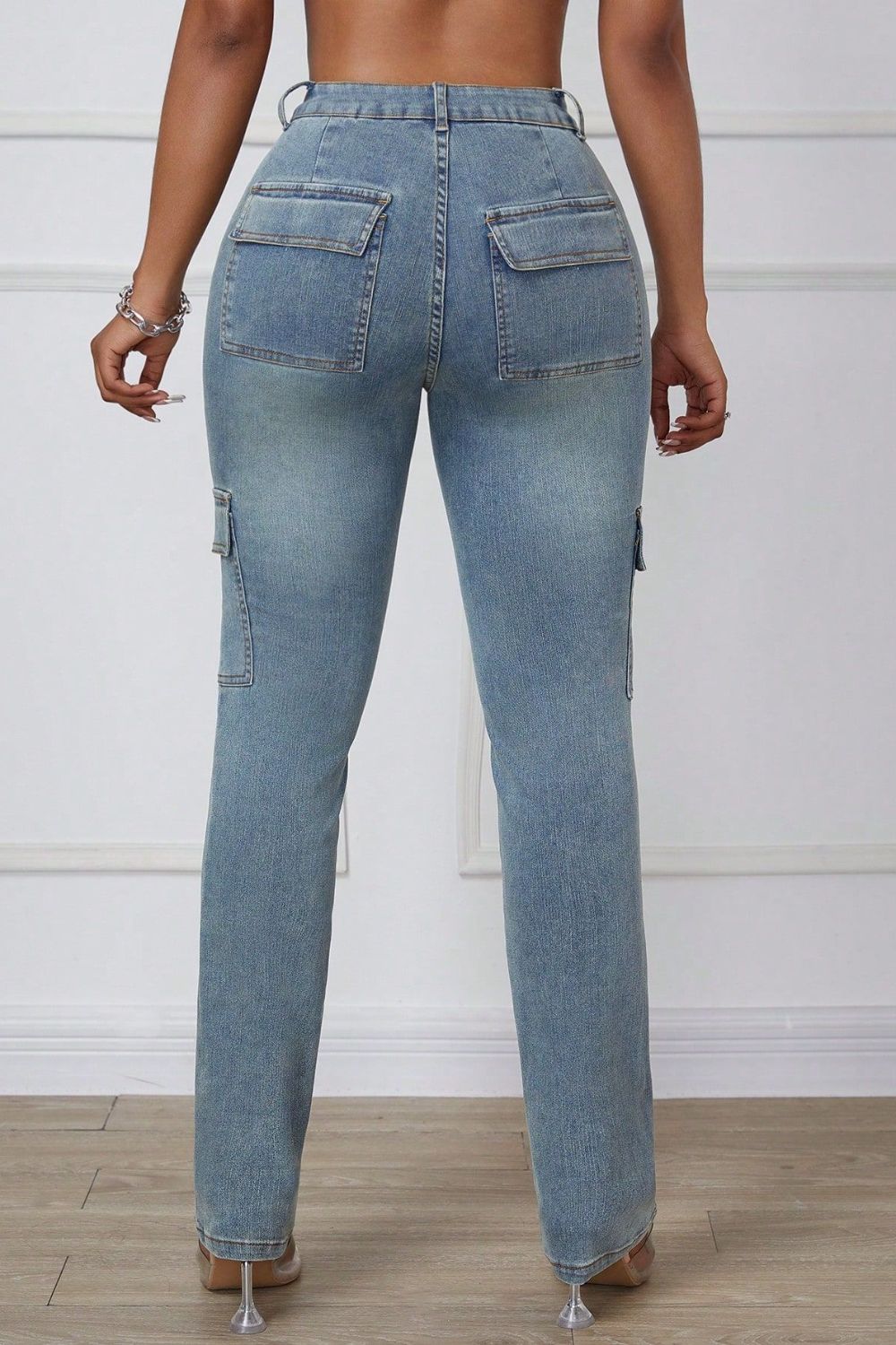 Skinny Jeans with Cargo Pockets-BOTTOMS SIZES SMALL MEDIUM LARGE-[Adult]-[Female]-2022 Online Blue Zone Planet