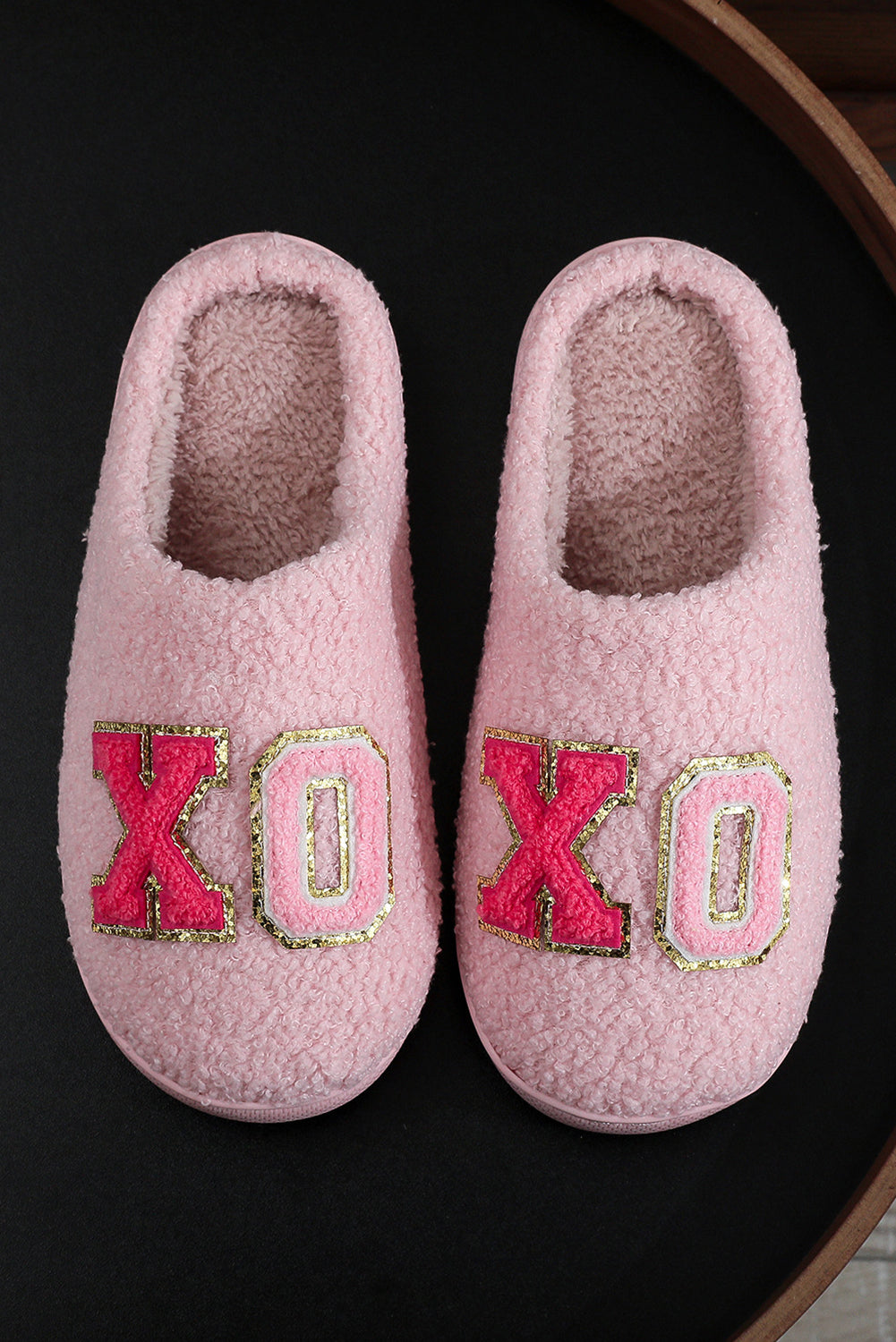 Pink Xoxo Letter Graphic Plush Winter Slippers-Slides Shoes + Flip Flops-[Adult]-[Female]-2022 Online Blue Zone Planet