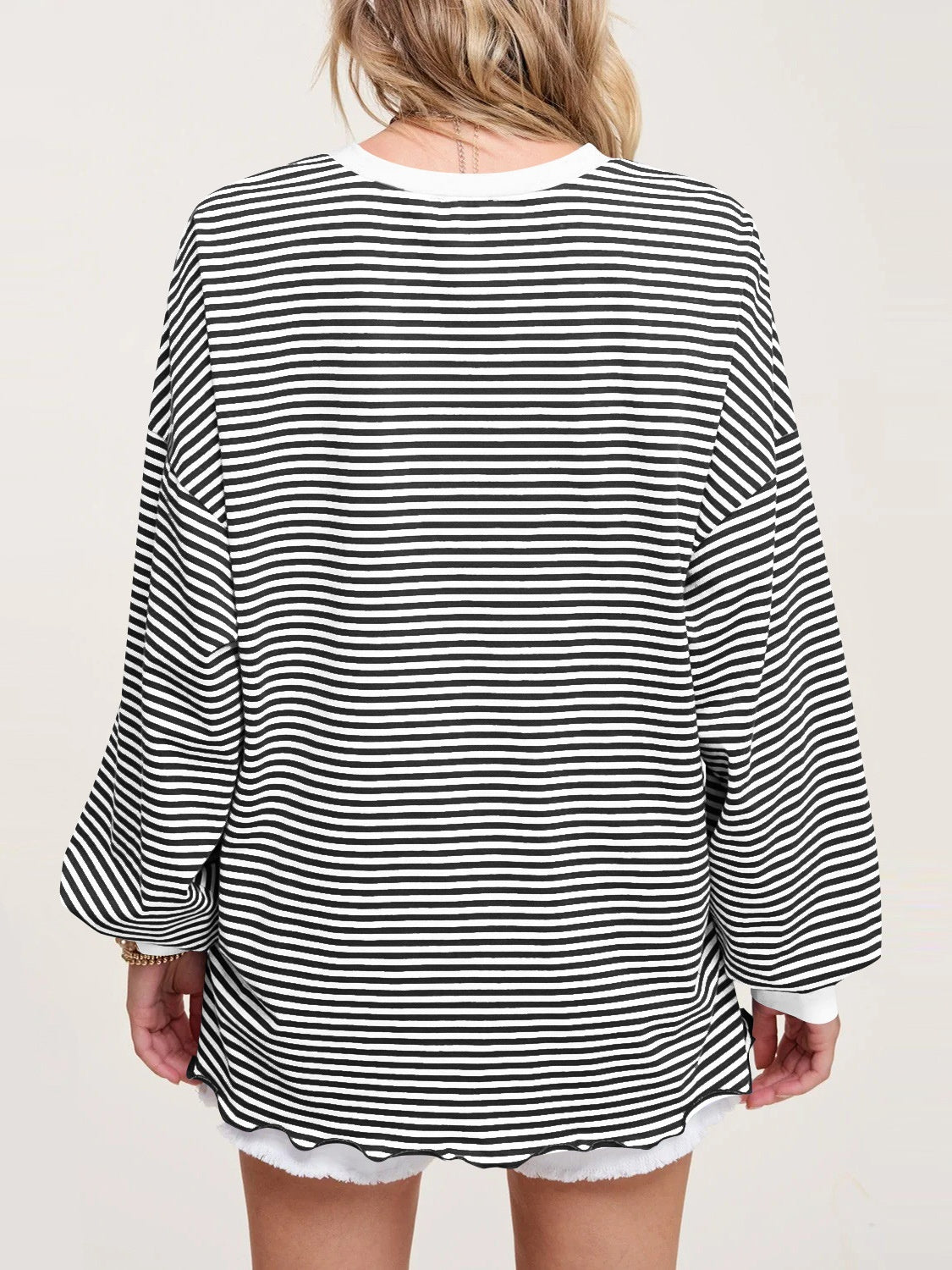 Contrast Striped Long Sleeve Sweatshirt-TOPS / DRESSES-[Adult]-[Female]-2022 Online Blue Zone Planet