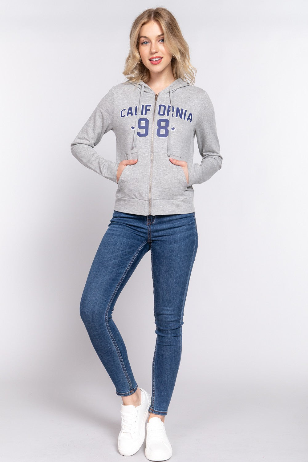 ACTIVE BASIC CALIFORNIA Zip Up Drawstring Long Sleeve Hoodie-TOPS / DRESSES-[Adult]-[Female]-2022 Online Blue Zone Planet