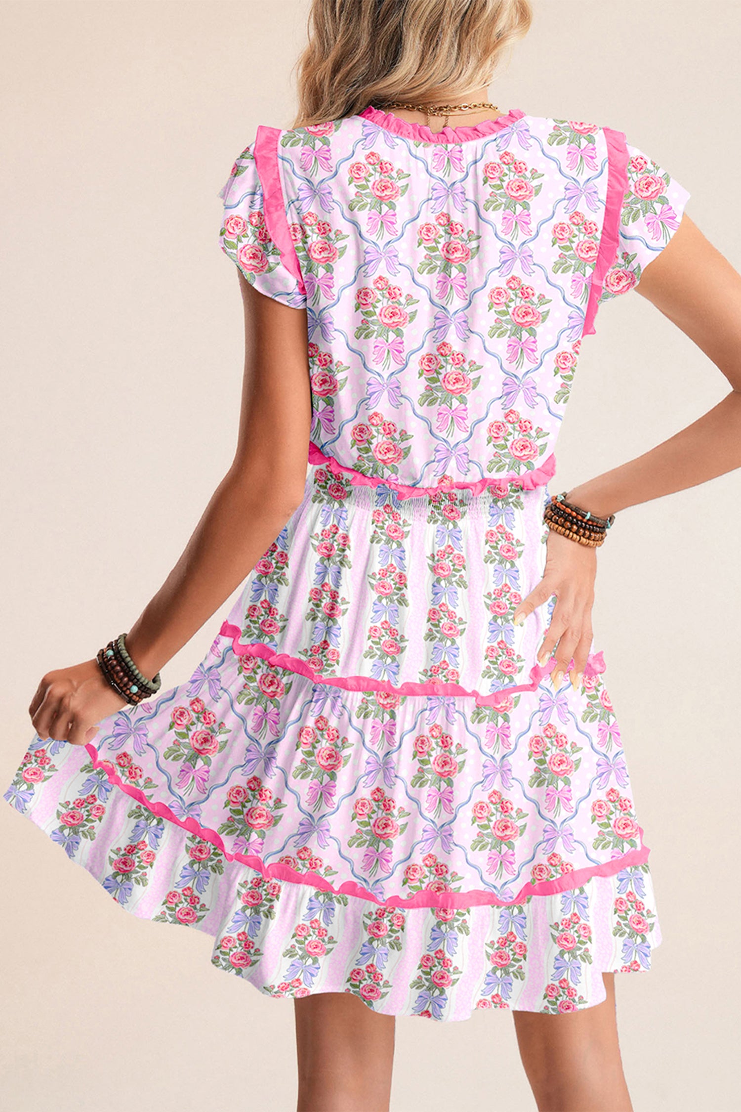 Purple Tiered Ruffles Sleeveless Summer Floral Dress-Dresses/Floral Dresses-[Adult]-[Female]-2022 Online Blue Zone Planet