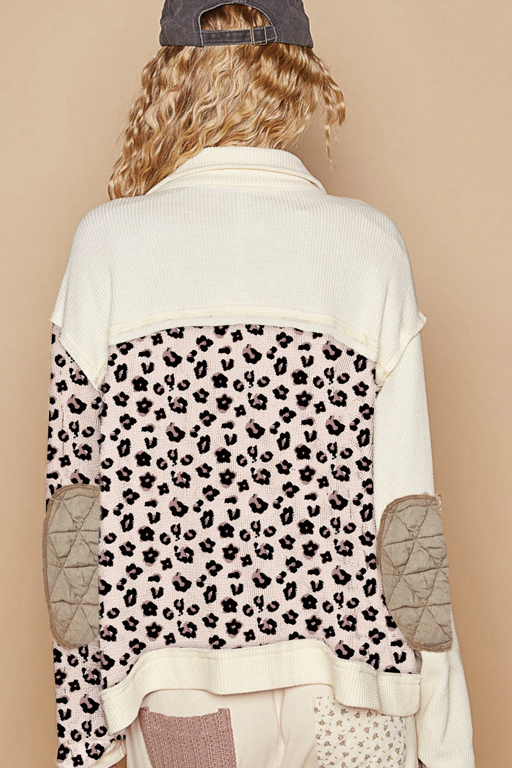 Khaki Leopard Waffle Quilted Patchwork Button Front Jacket-Outerwear/Jackets-[Adult]-[Female]-2022 Online Blue Zone Planet