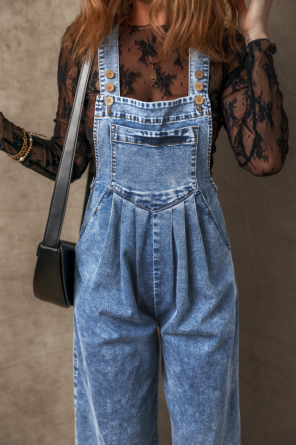 Blue Zone Planet | Light Blue Mineral Wash Buttoned Straps Wide Leg Denim Overalls-Bottoms/Jumpsuits & Rompers-[Adult]-[Female]-2022 Online Blue Zone Planet