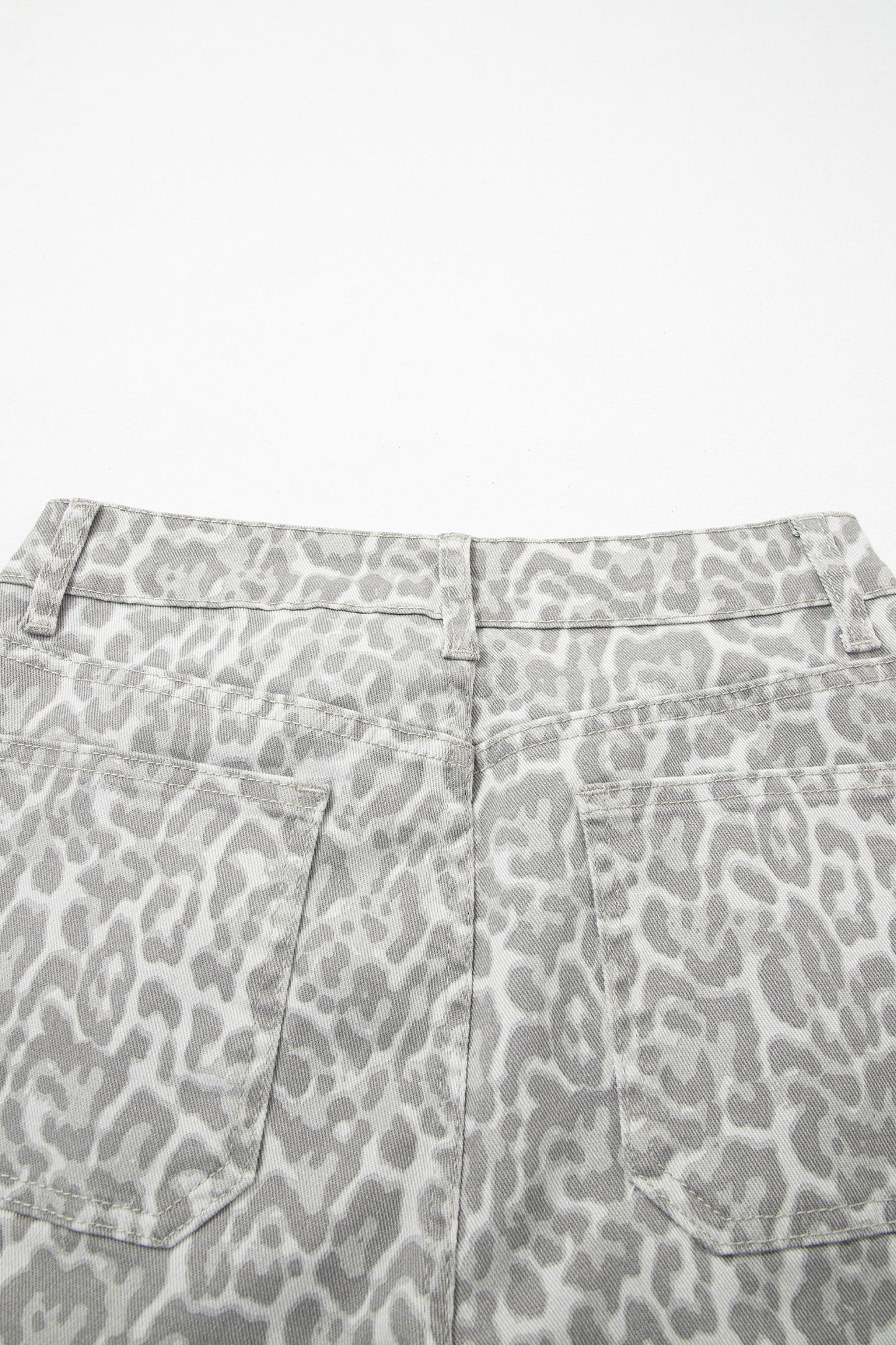 Gray Leopard Frayed Edge Wide Leg High Waist Jeans-Bottoms/Jeans-[Adult]-[Female]-2022 Online Blue Zone Planet