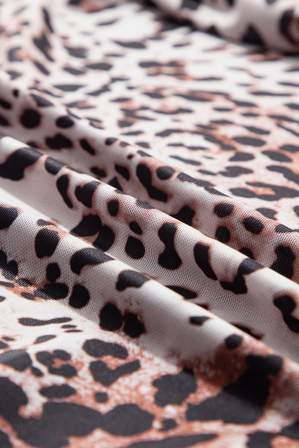 Brown Leopard Smocked Neck Mesh Long Sleeve Bodysuit-Tops/Bodysuits-[Adult]-[Female]-2022 Online Blue Zone Planet
