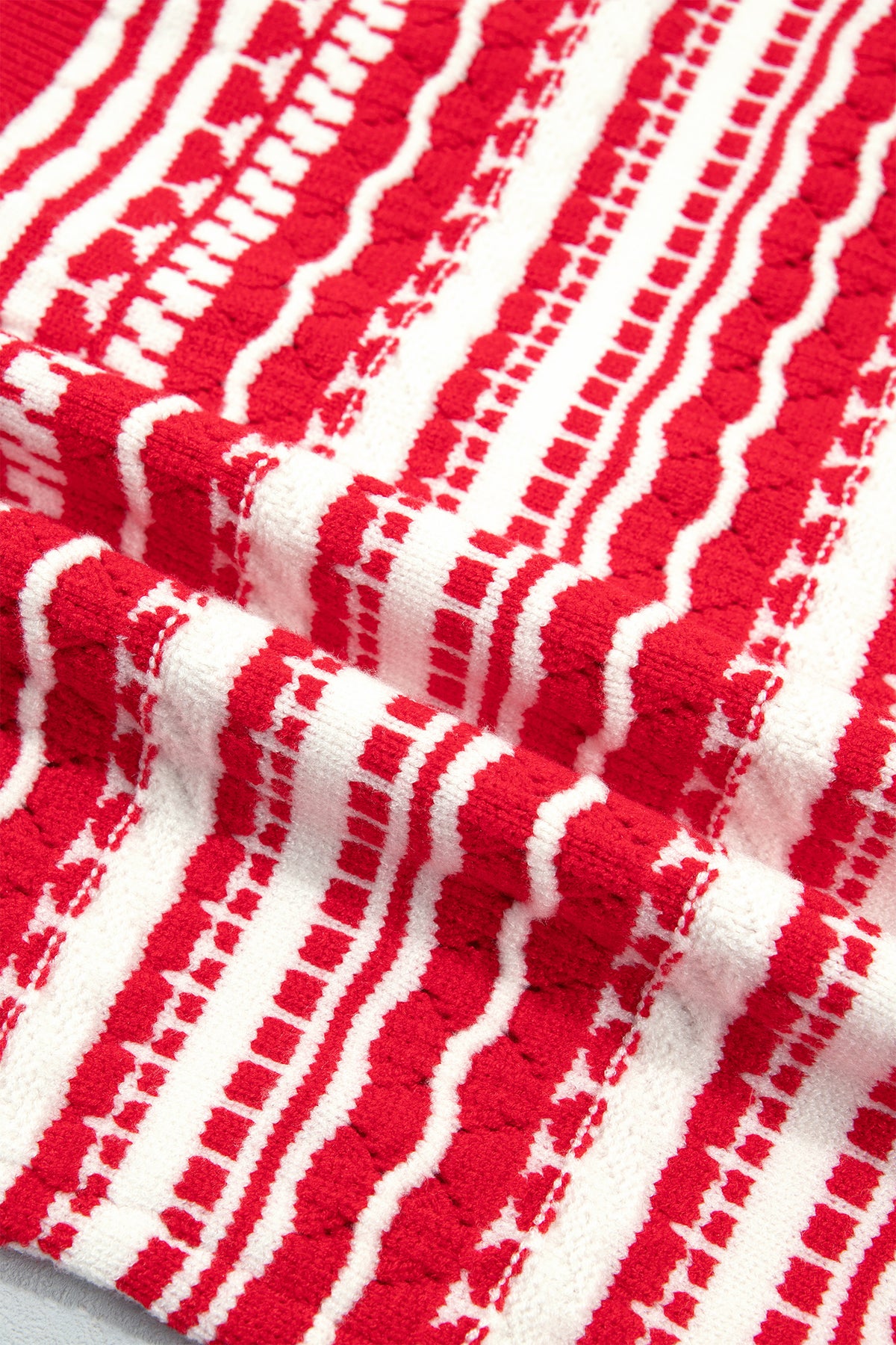 Red Geometric Striped Pattern V Neck Button Front Casual Knit Cardigan-Sweaters & Cardigans/Cardigans-[Adult]-[Female]-2022 Online Blue Zone Planet