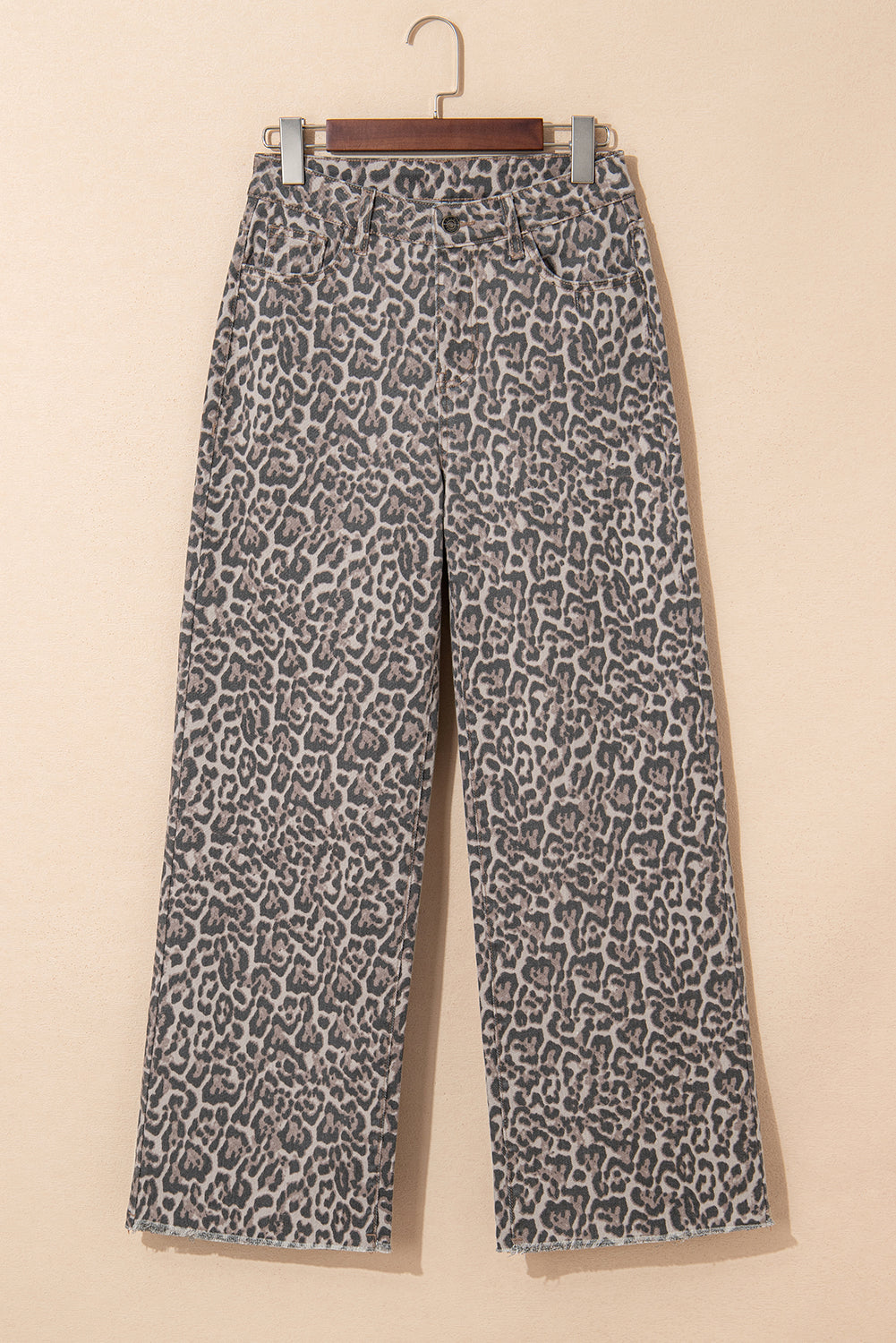 Brown Leopard Frayed Edge Wide Leg High Waist Jeans-Bottoms/Jeans-[Adult]-[Female]-2022 Online Blue Zone Planet