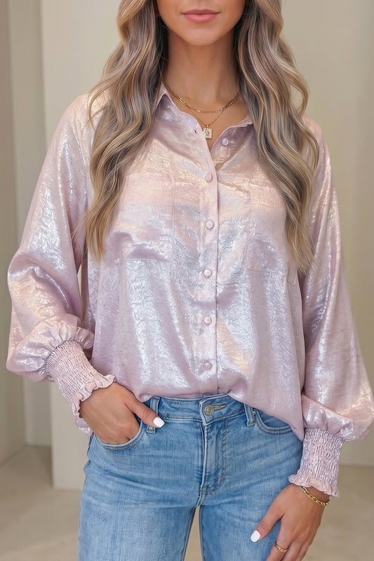 Delicacy Long Sleeve Button Front Ruffle Cuffs Back Paneling Shirt-Tops/Blouses & Shirts-[Adult]-[Female]-Delicacy-S-2022 Online Blue Zone Planet