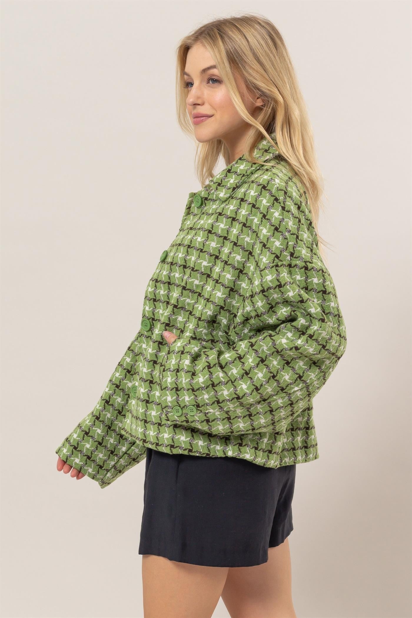 HYFVE Tweed Plaid Button Up Collared Neck Jacket-TOPS / DRESSES-[Adult]-[Female]-2022 Online Blue Zone Planet