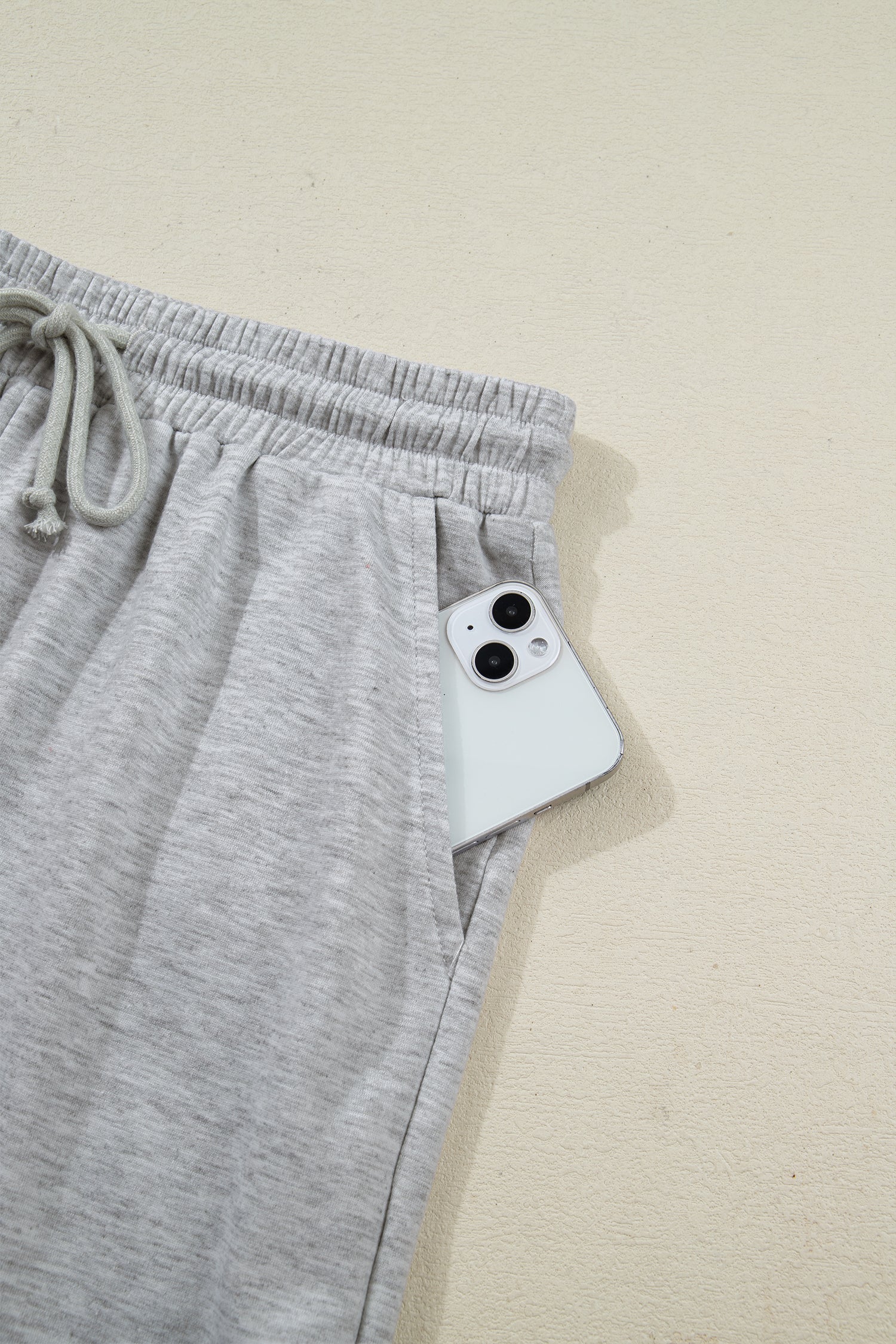 Light Grey Collared V Neck Tee Drawstring Elastic Waist Shorts 2pcs Outfit-Two Piece Sets/Short Sets-[Adult]-[Female]-2022 Online Blue Zone Planet