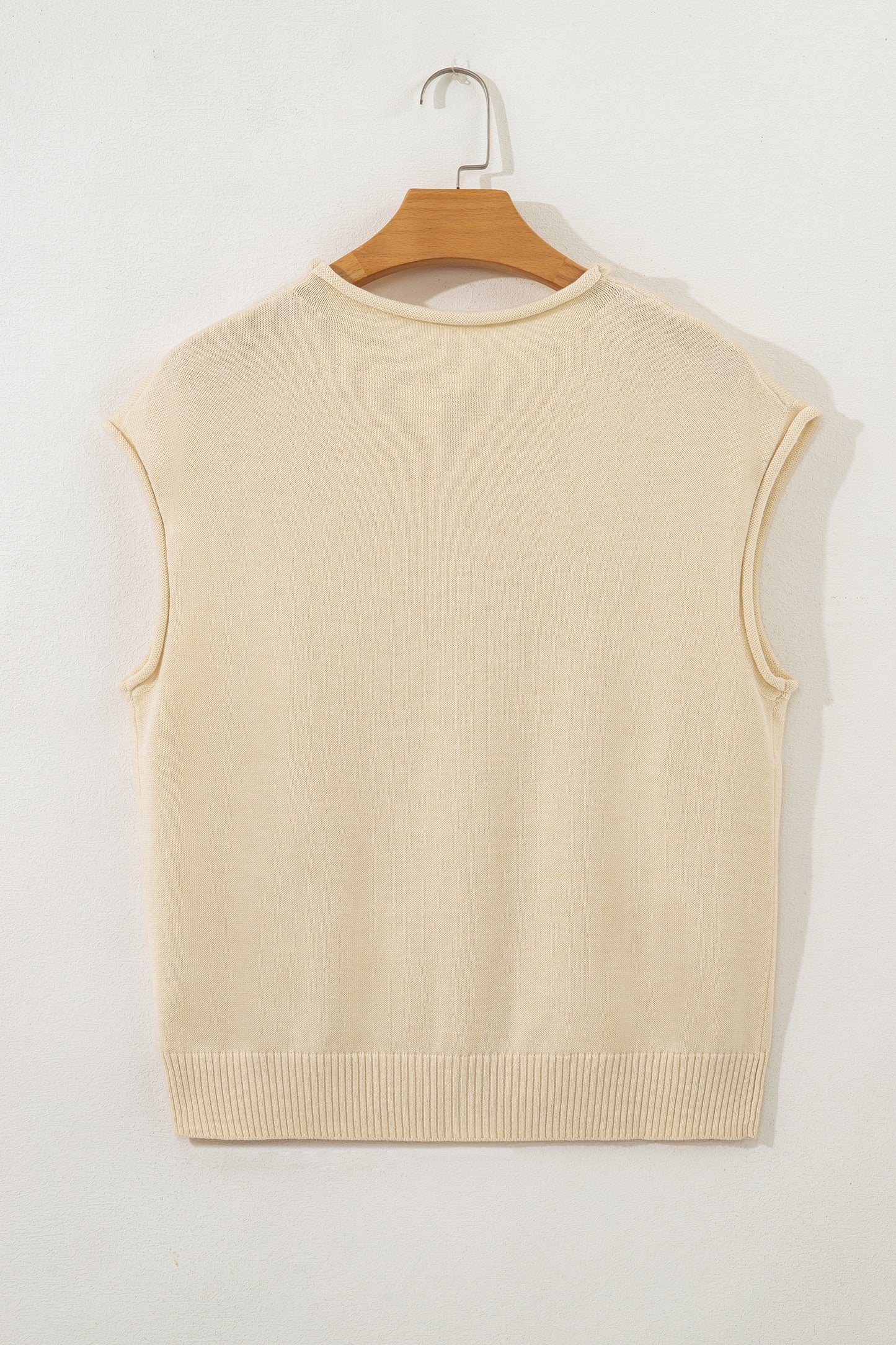 Apricot Buttoned Front Rolled Hem Cap Sleeve Sweater Top-TOPS / DRESSES-[Adult]-[Female]-2022 Online Blue Zone Planet